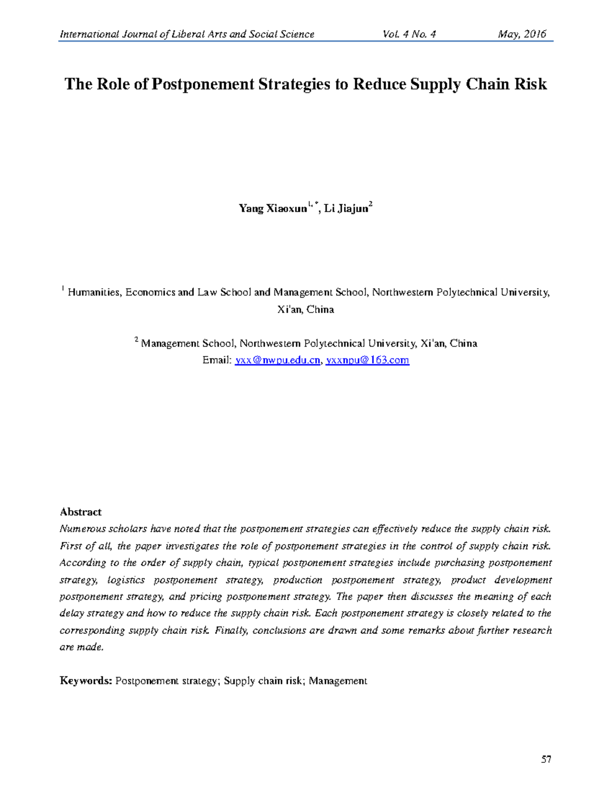 The Role of Postponement Strategies to Reduce Supply Chain Risk ...