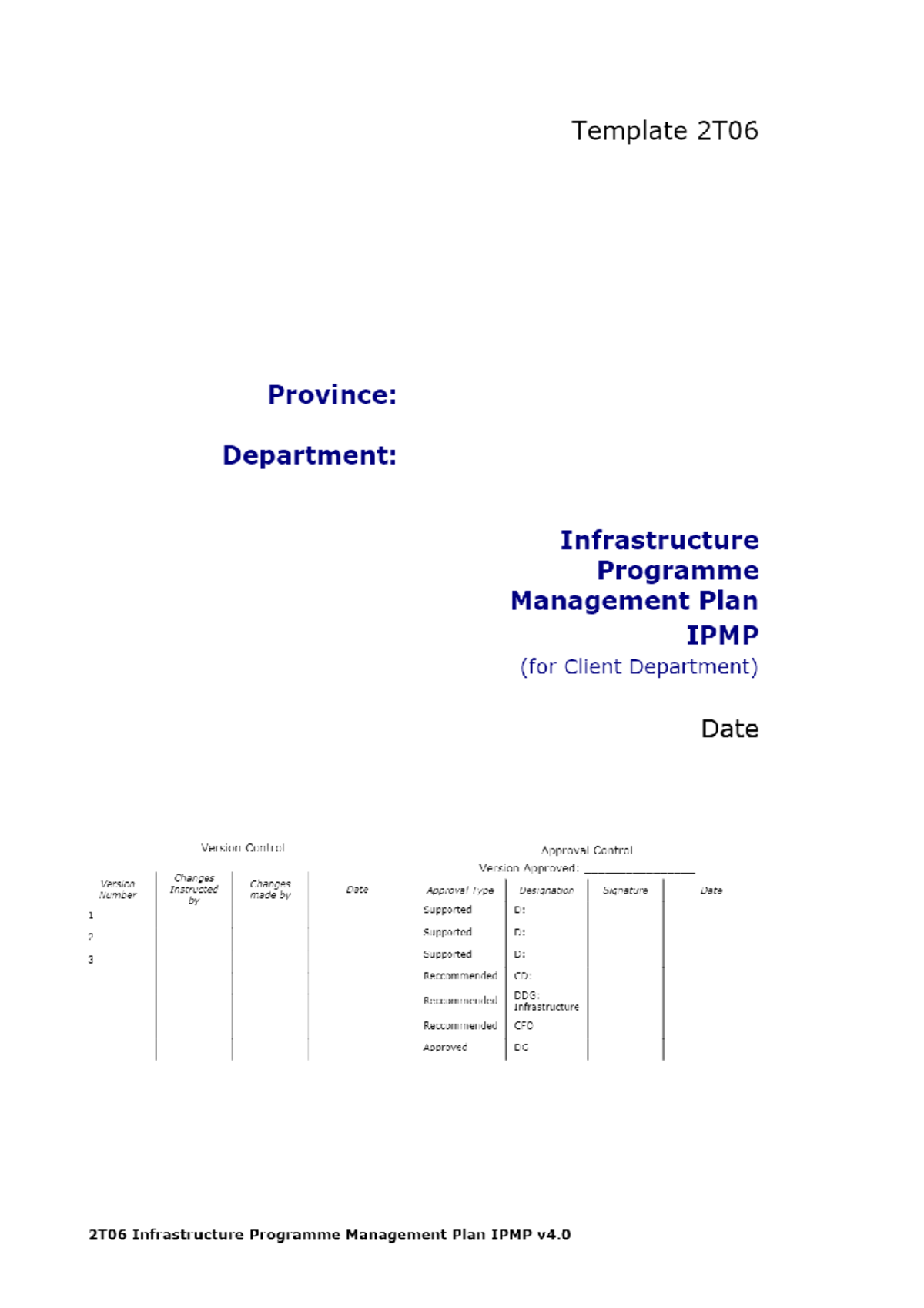 Infrastructure Programme Management Plan (IPMP) Overview and Guidelines ...