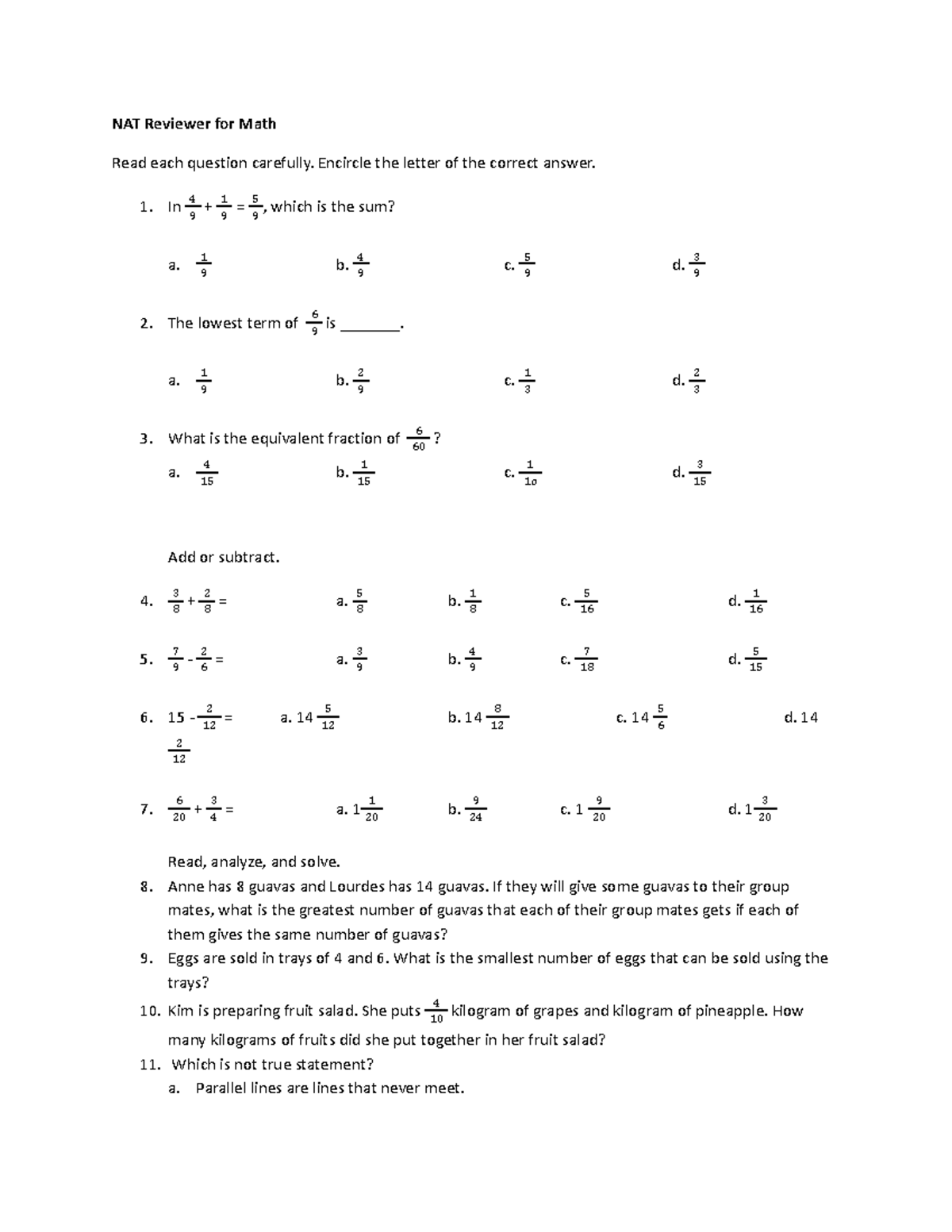NAT Math Grade 6 Reviewer: Practice Questions & Solutions - Studocu