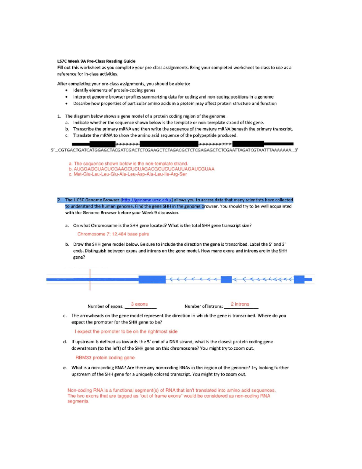 LS7C Week 9A Pre-Class Reading Guide on Gene Structure and Function ...