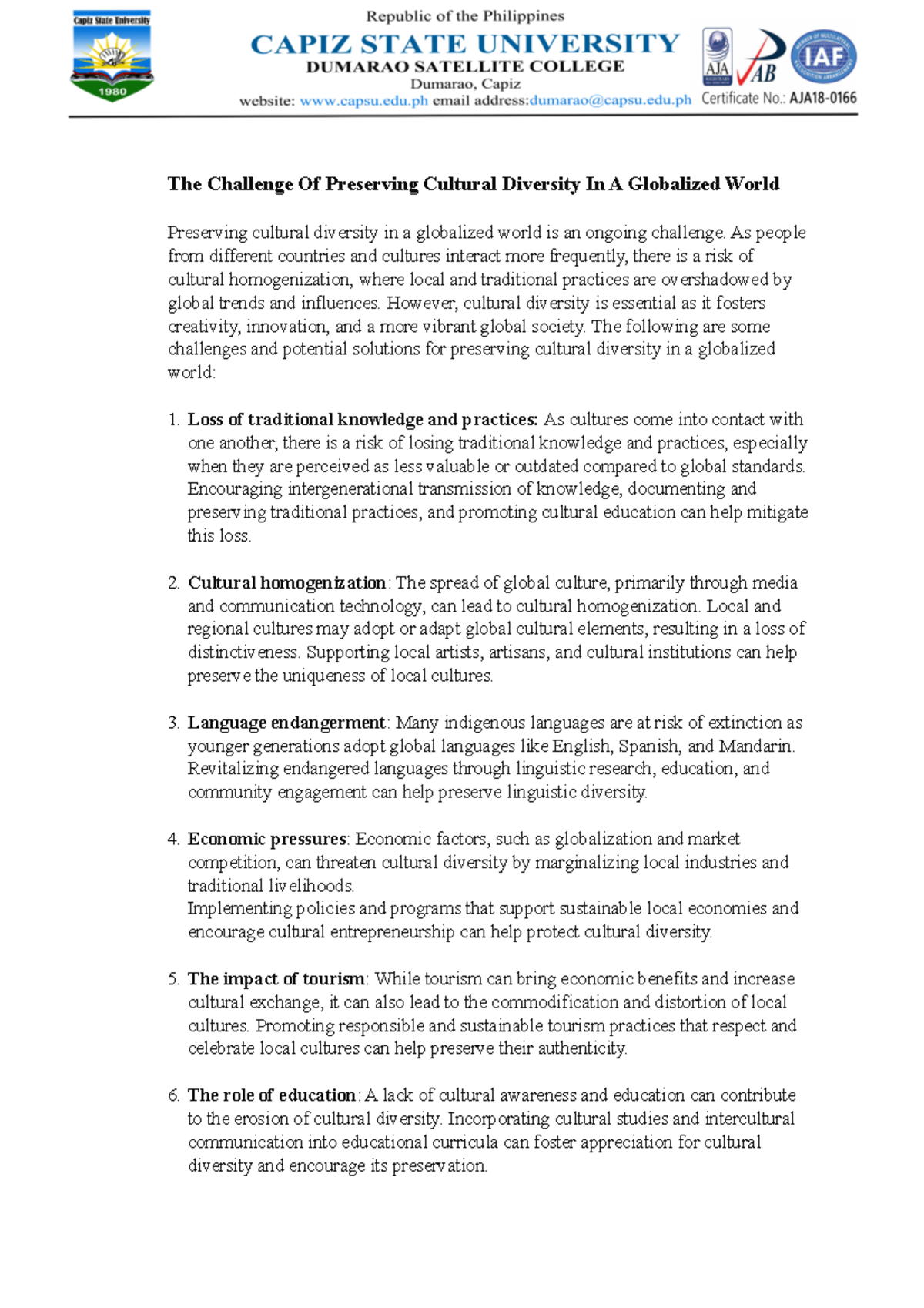 The Challenge Of Preserving Cultural Diversity In A Globalized World ...