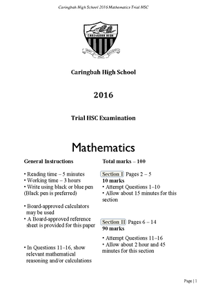 Manly 2016 2U Trials & Solutions - NORTHERN BEACHES SECONDARY COLLEGE ...