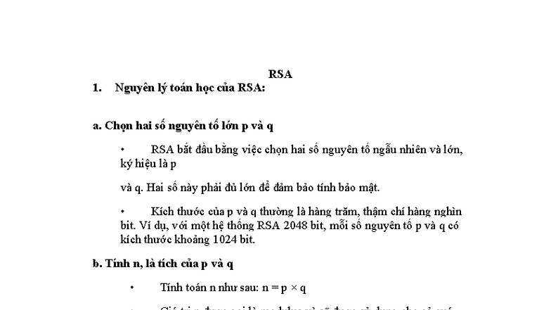 Nguyên lý toán học của RSA (Mã hóa và Giải mã) - RSA 1 - Studocu
