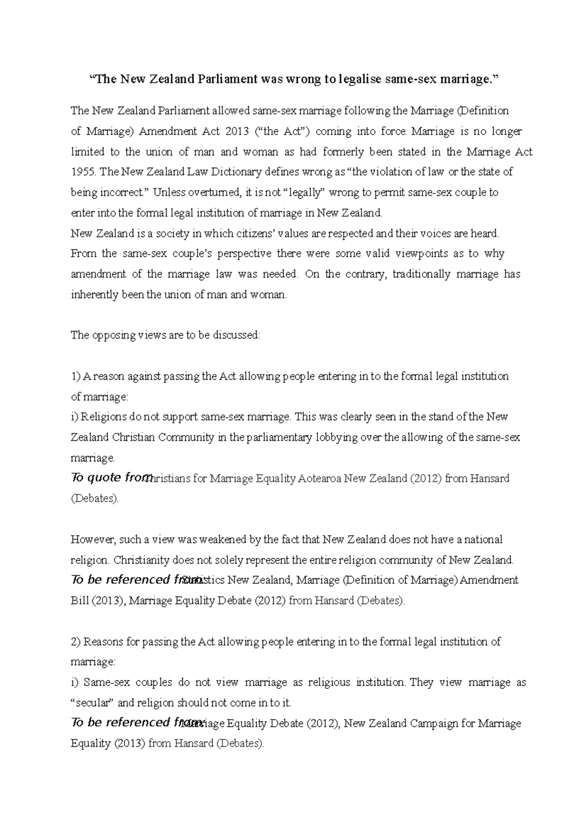 Draft essay plan and outline LAWS501 - “The New Zealand Parliament was ...