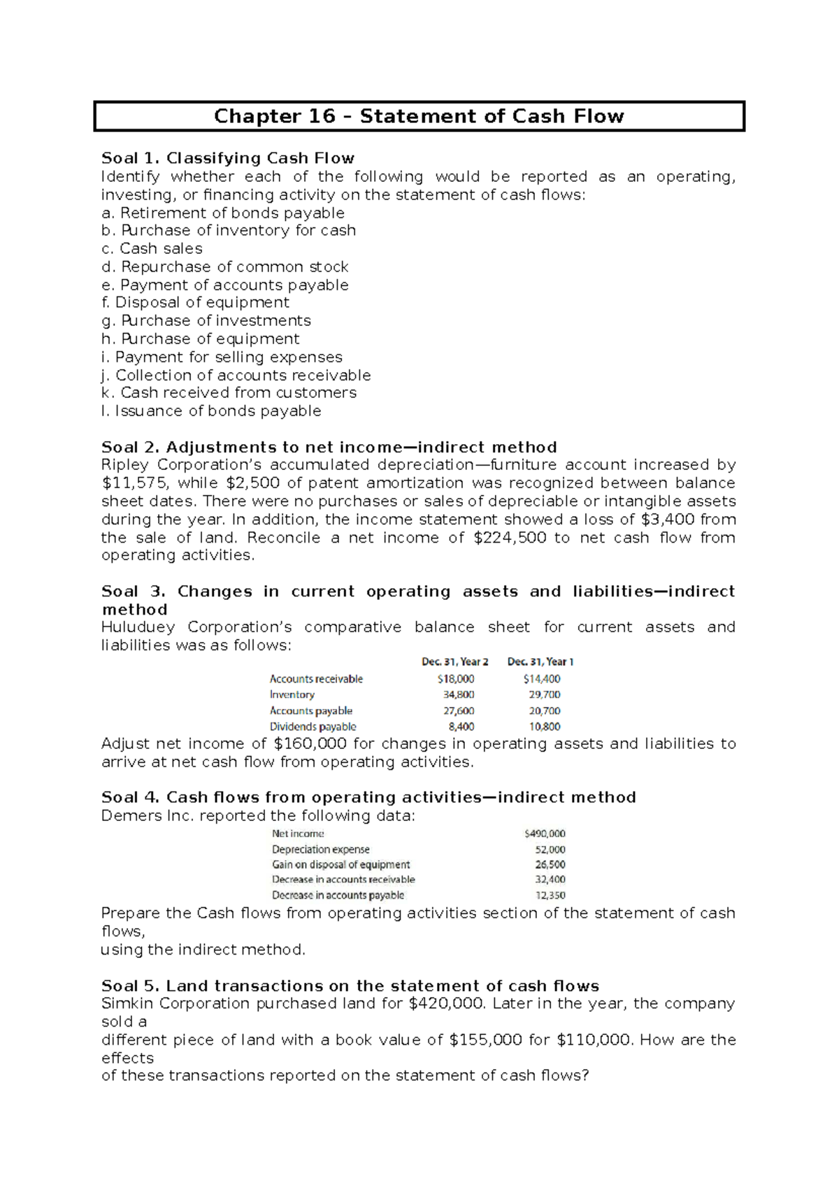 Chapter 16 - Cash Flow Statement Practice Questions - Studocu
