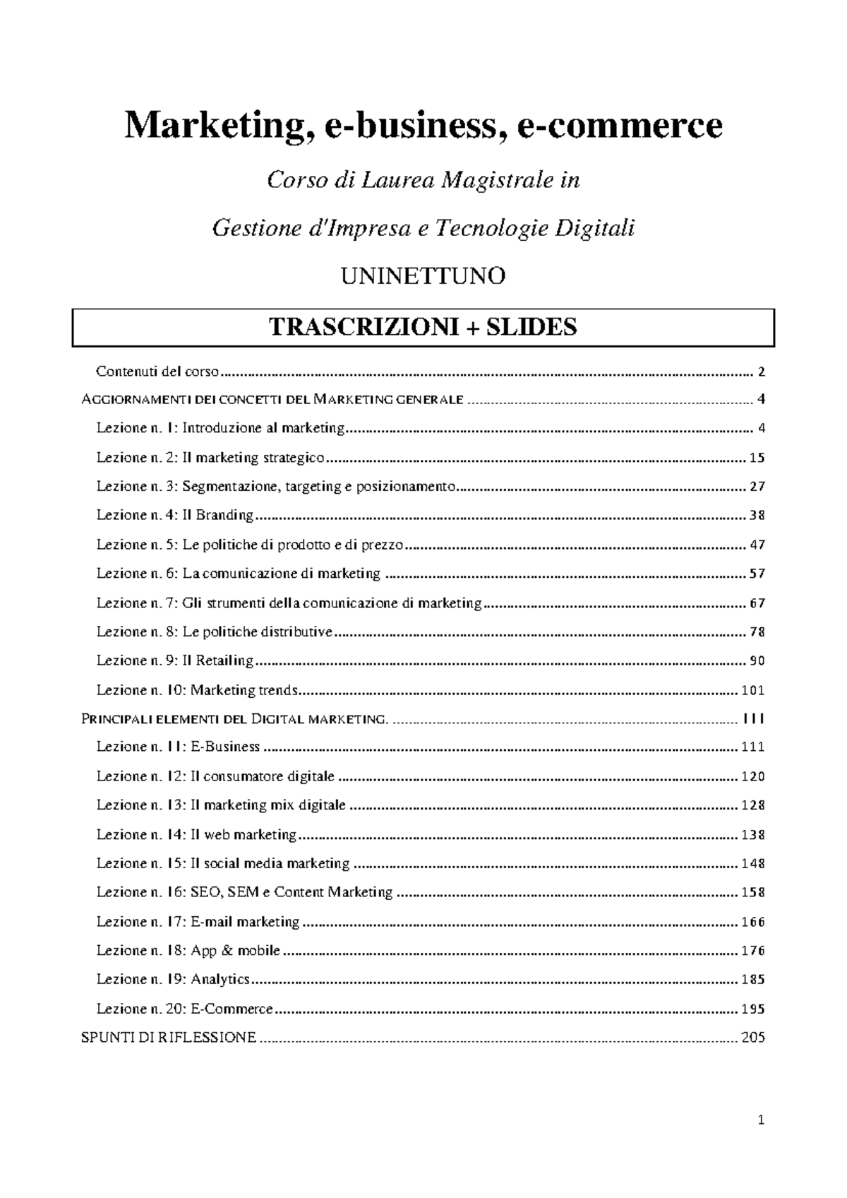 E-Business & E-Commerce Lecture Notes (Corso di Marketing - UNINETTUNO ...
