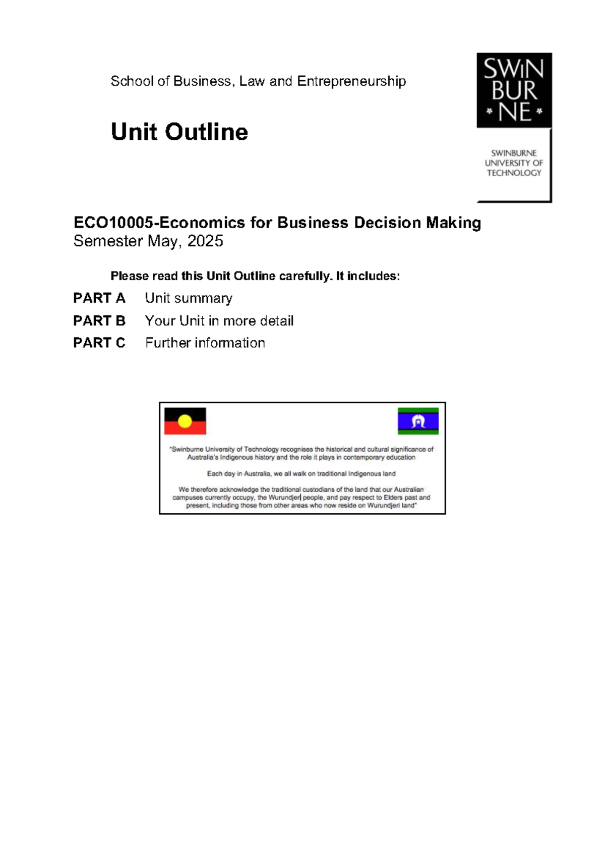 ECO10005 Unit Outline: Business Decision Making - Semester May 2025 HCM ...