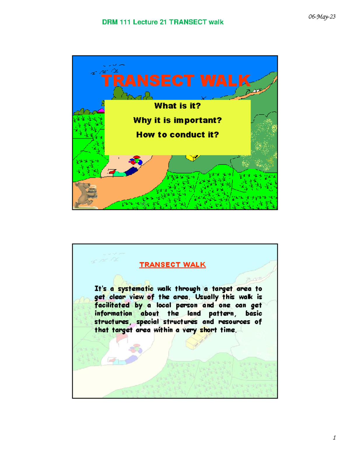 DRM 111 Lecture 21: Understanding and Conducting a Transect Walk - Studocu