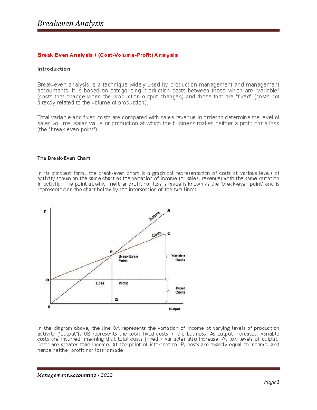 Breakeven Analysis Activities - Break Even Analysis / (Cost-Volume ...