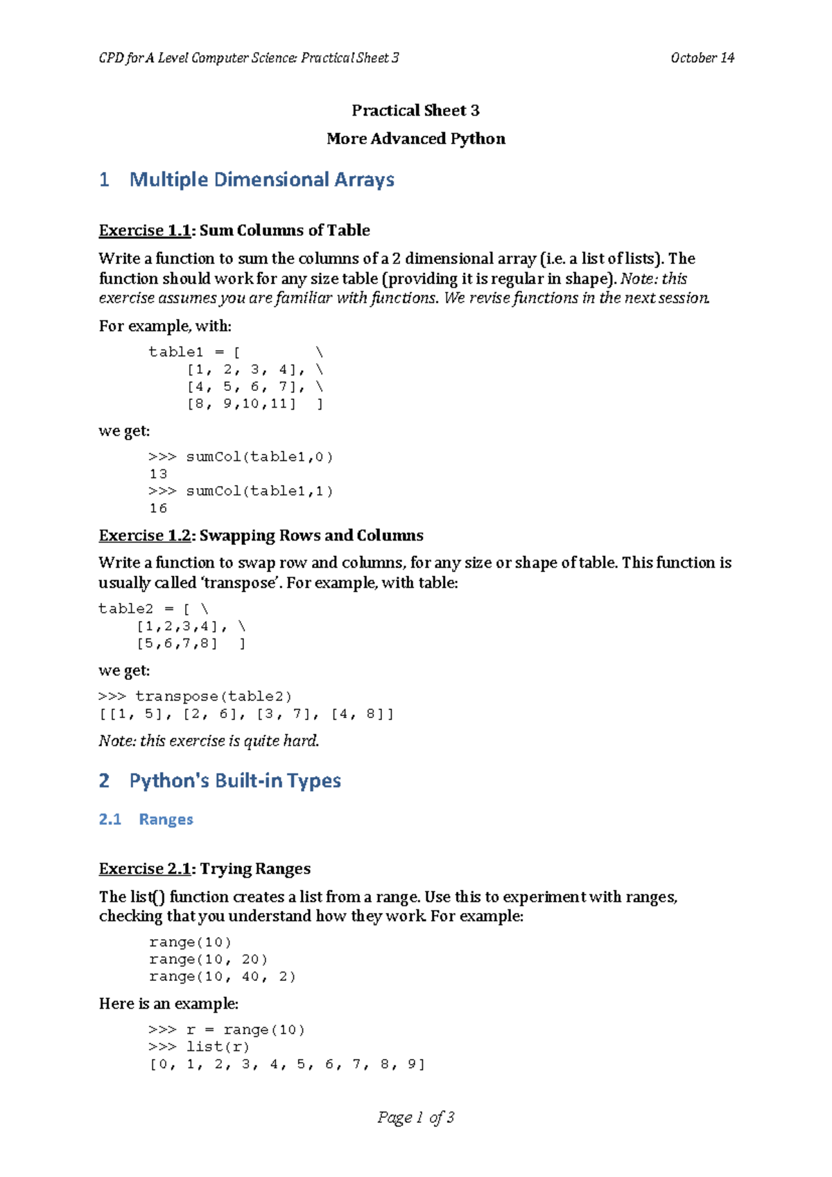 A Level Computer Science: Practical Sheet 3 - Advanced Python Exercises ...
