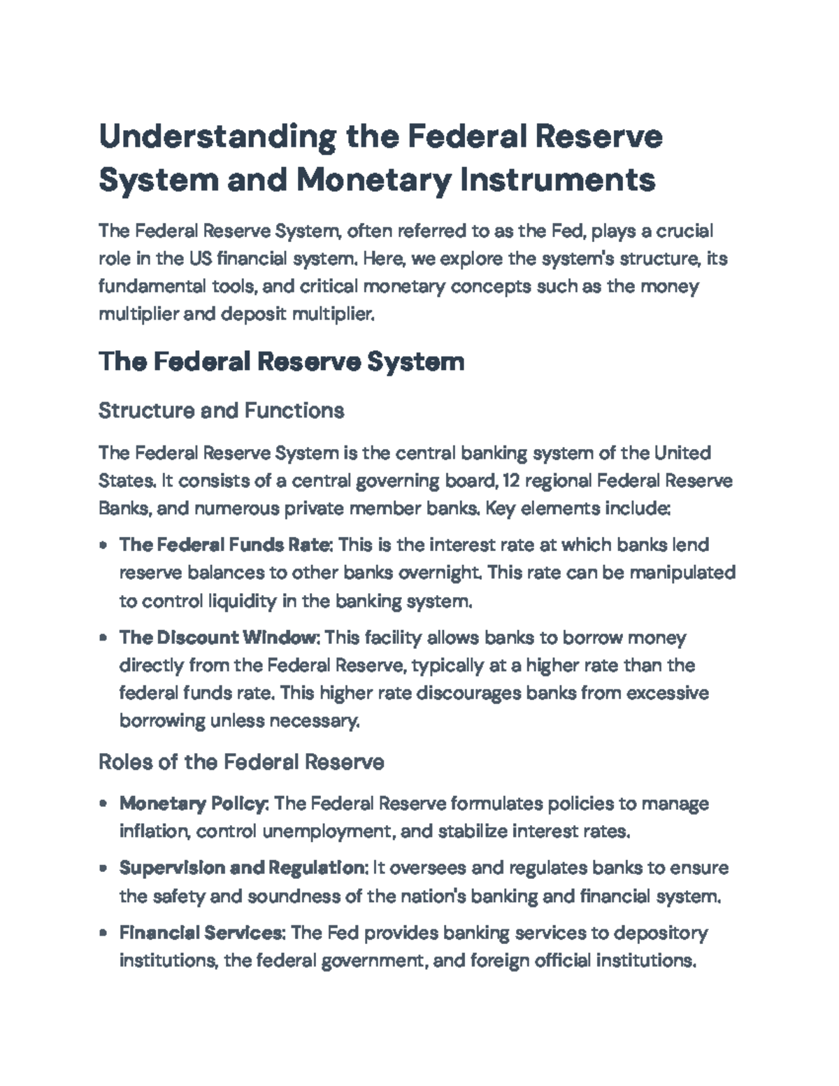 Federal Reserve System: Structure, Functions, and Monetary Tools ...