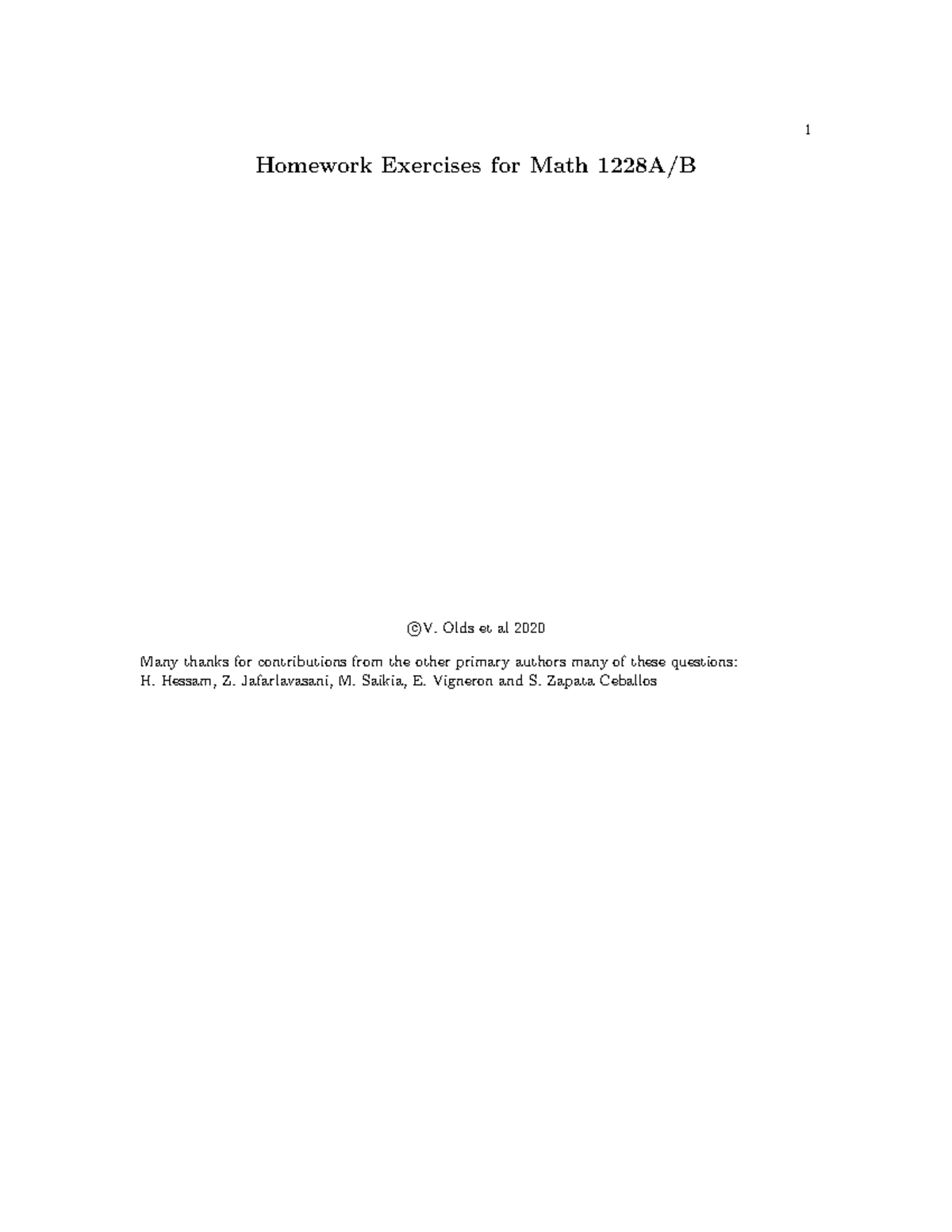 1228 Exercises - notes - Homework Exercises for Math 1228A/B © cV. Olds ...