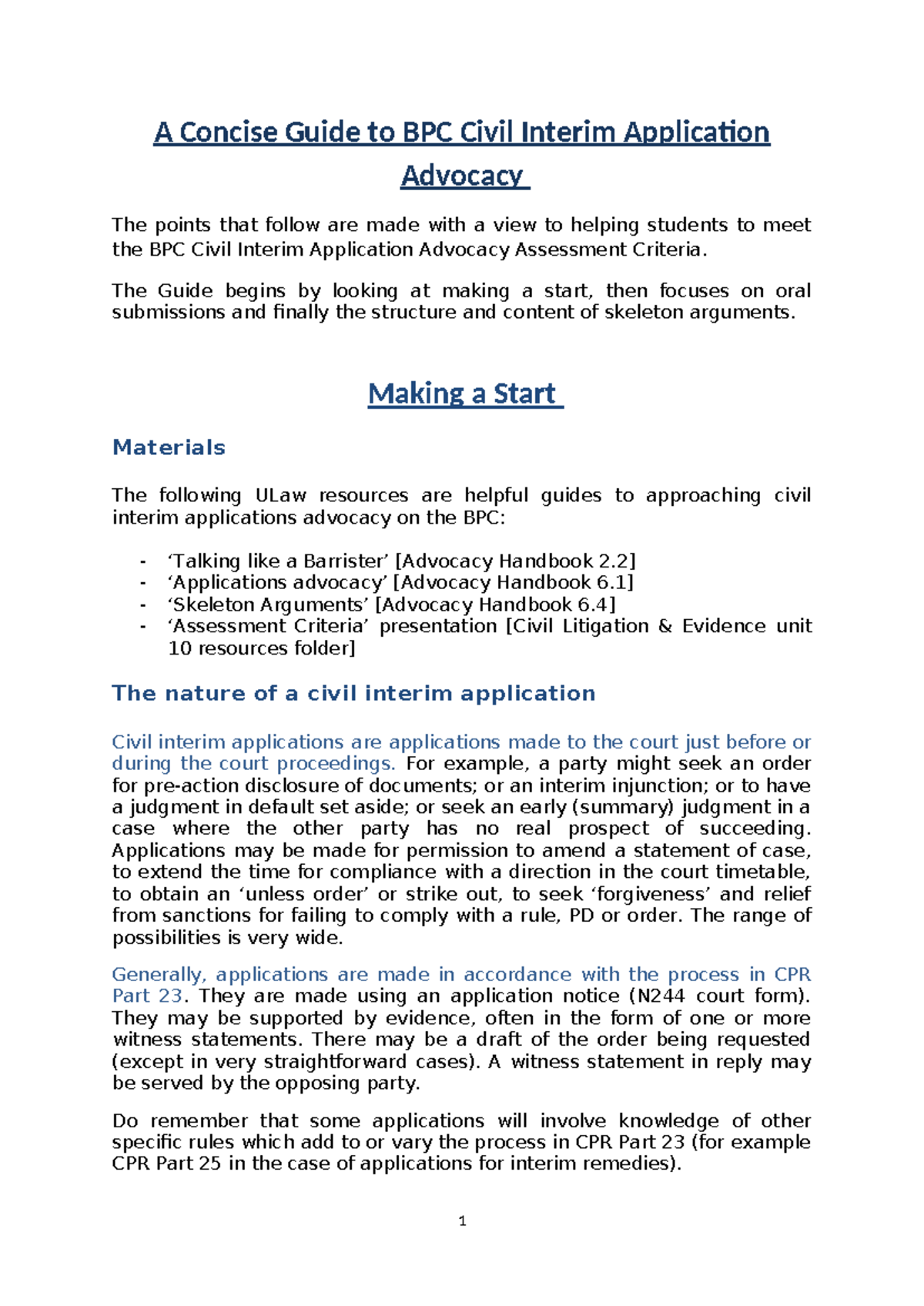 Concise Guide to BPC Civil Interim Application Advocacy - The Guide ...