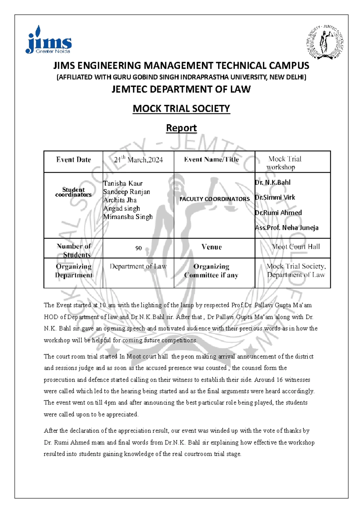 MTS Mock Trial Society Report - JEMTEC Law Event Summary - Studocu