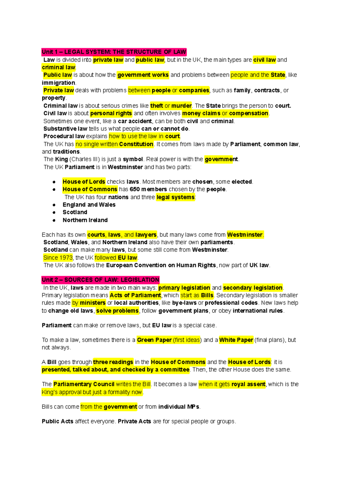 Unit 1-45: Overview of UK Legal System and Key Concepts - Studocu
