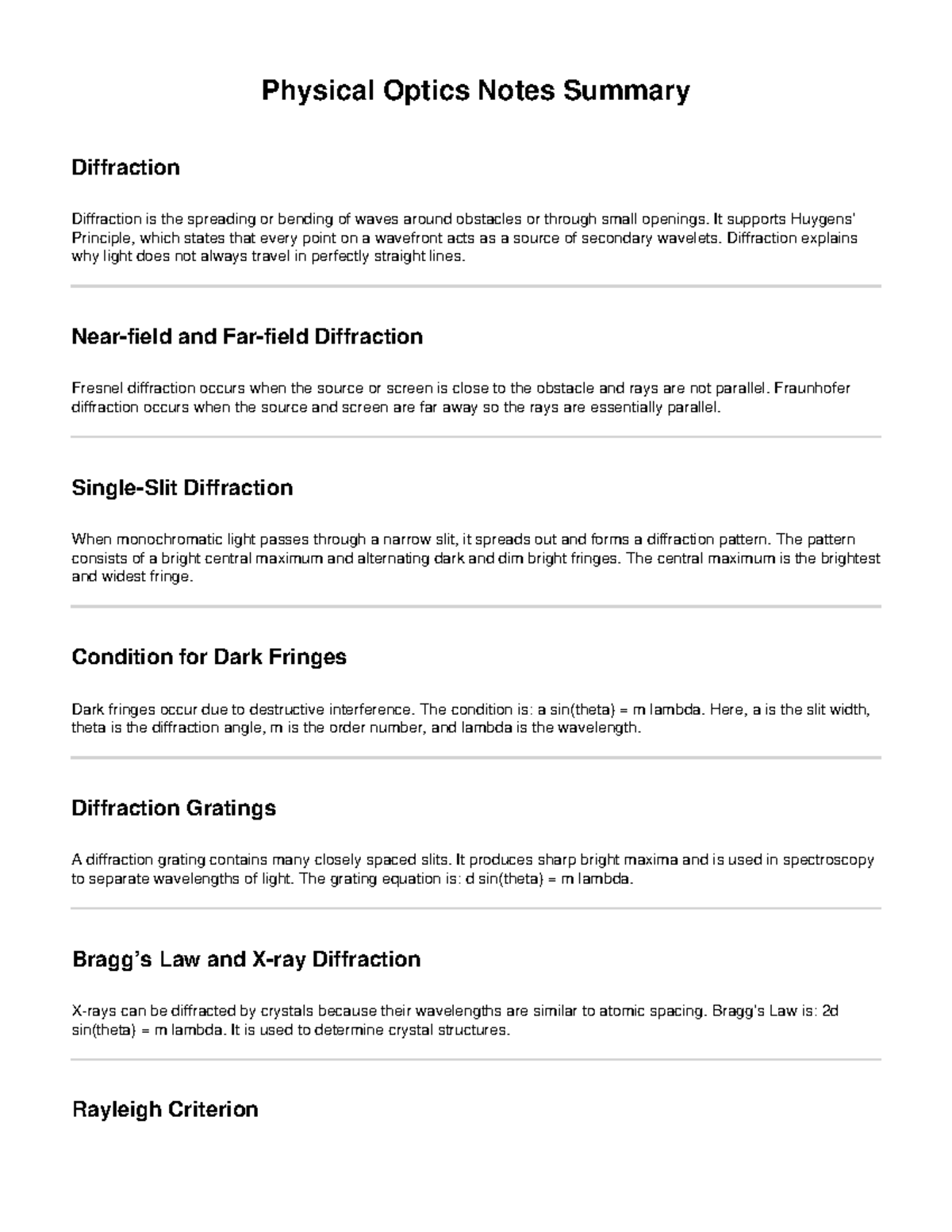 PHYS 301: Physical Optics Notes - Diffraction, Holography ...