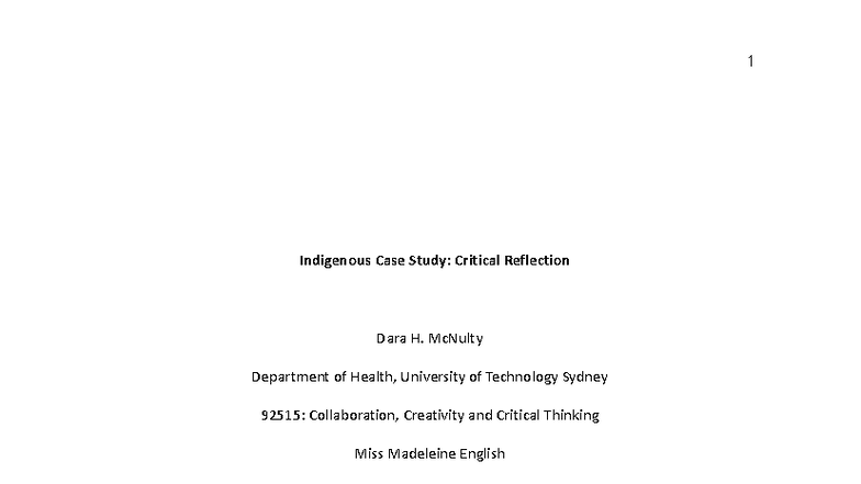 Indigenous Case Study 92515: Critical Reflection on Team Collaboration ...
