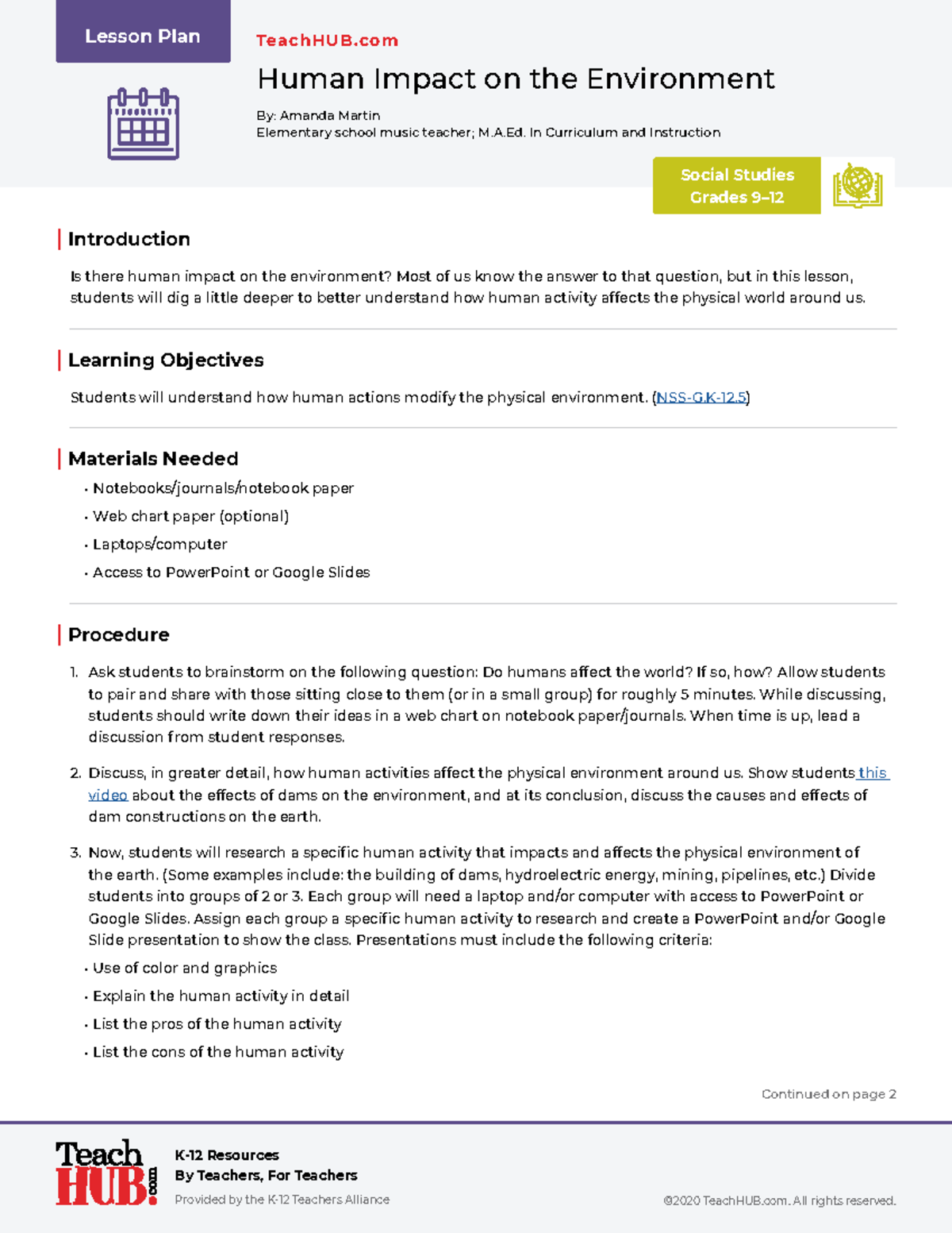 Lesson Plan: Understanding Human Impact on the Environment (Grades 9 ...