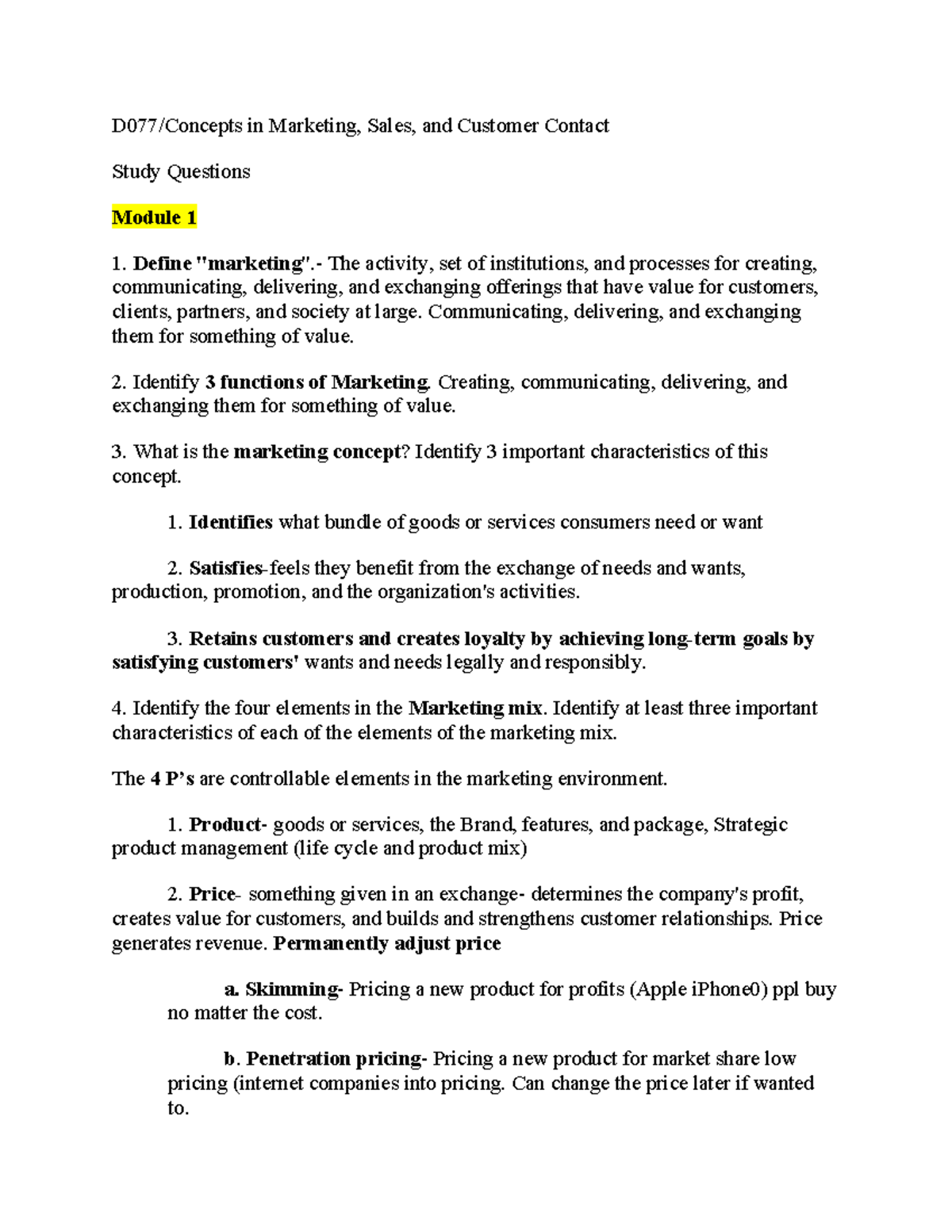 D077 Study Guide - Concepts in Sales & Marketing: Module 1 Insights ...
