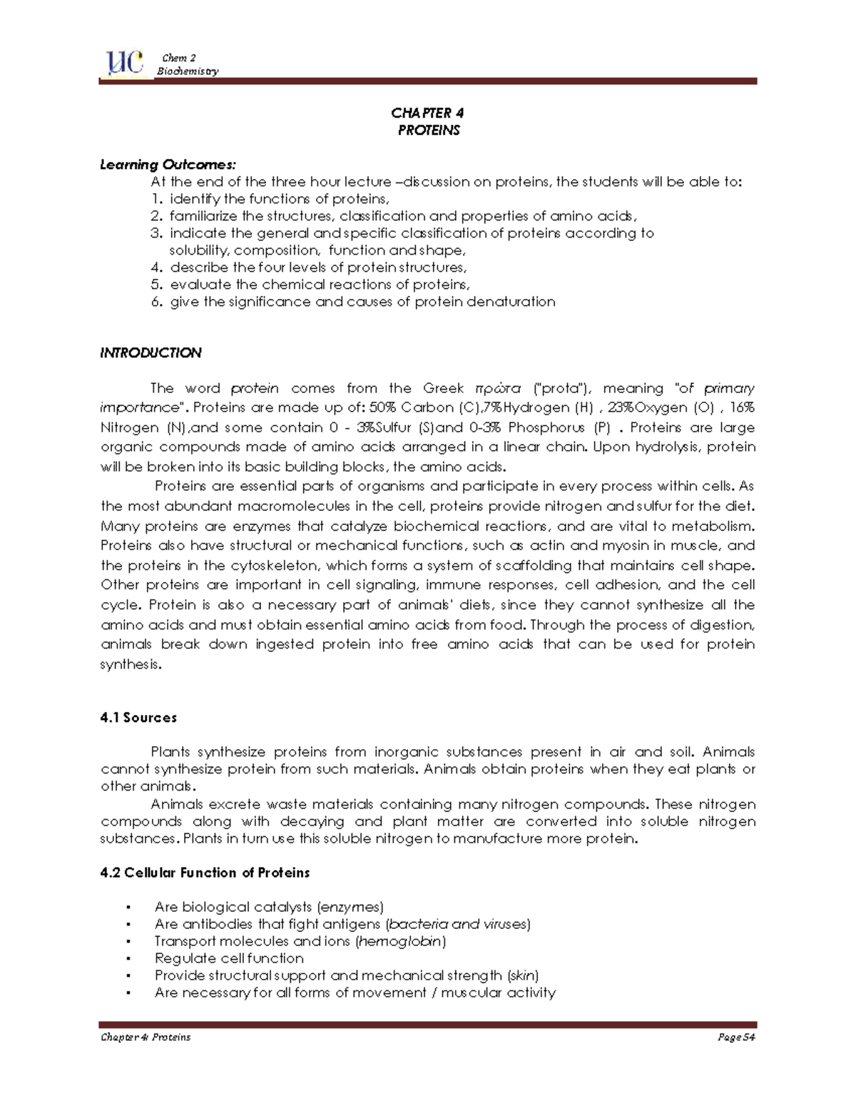 Chem 2 Biochemistry CHAPTER 4: Proteins Overview and Learning Outcomes ...