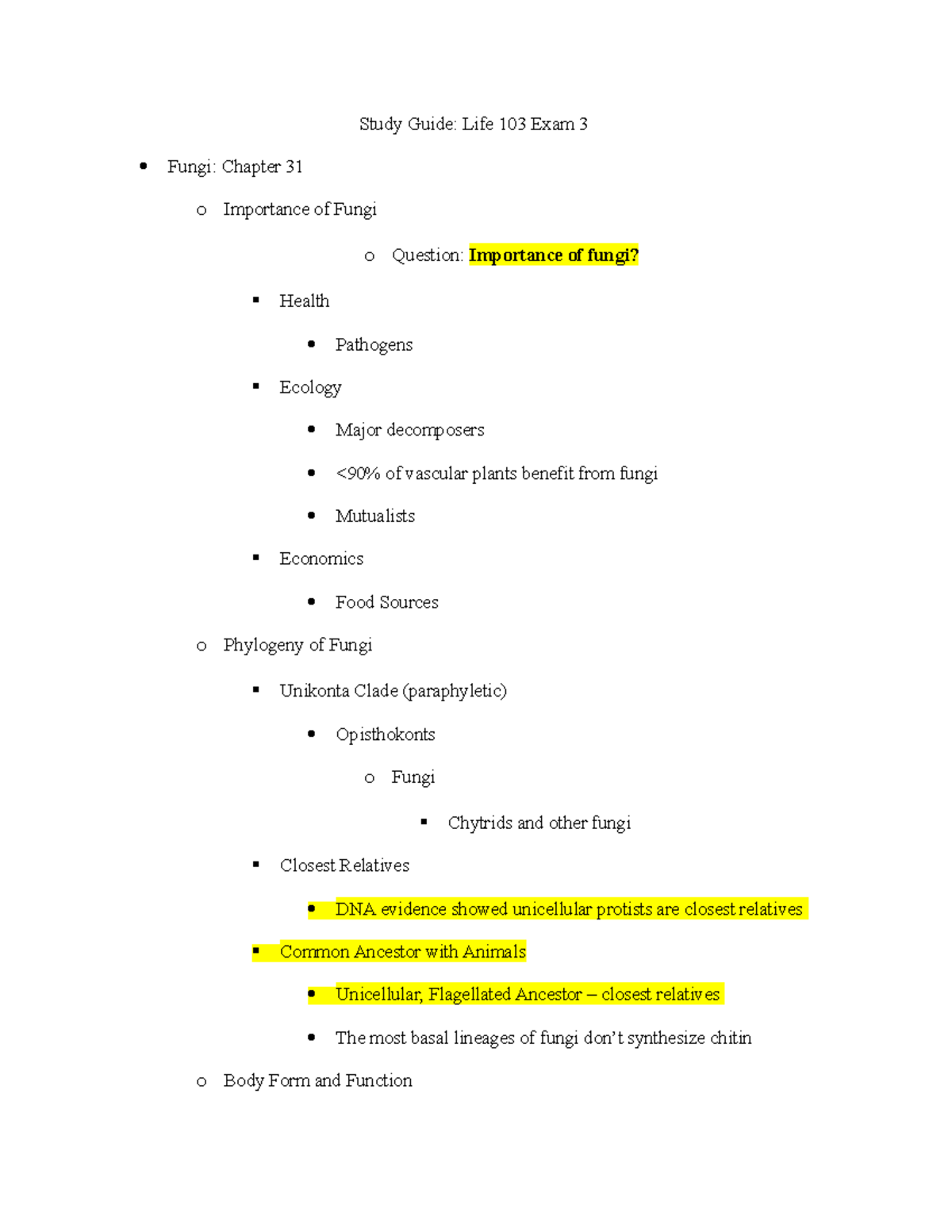Study Guide: Life 103 Exam 3 - Fungi and Plant Evolution Concepts - Studocu