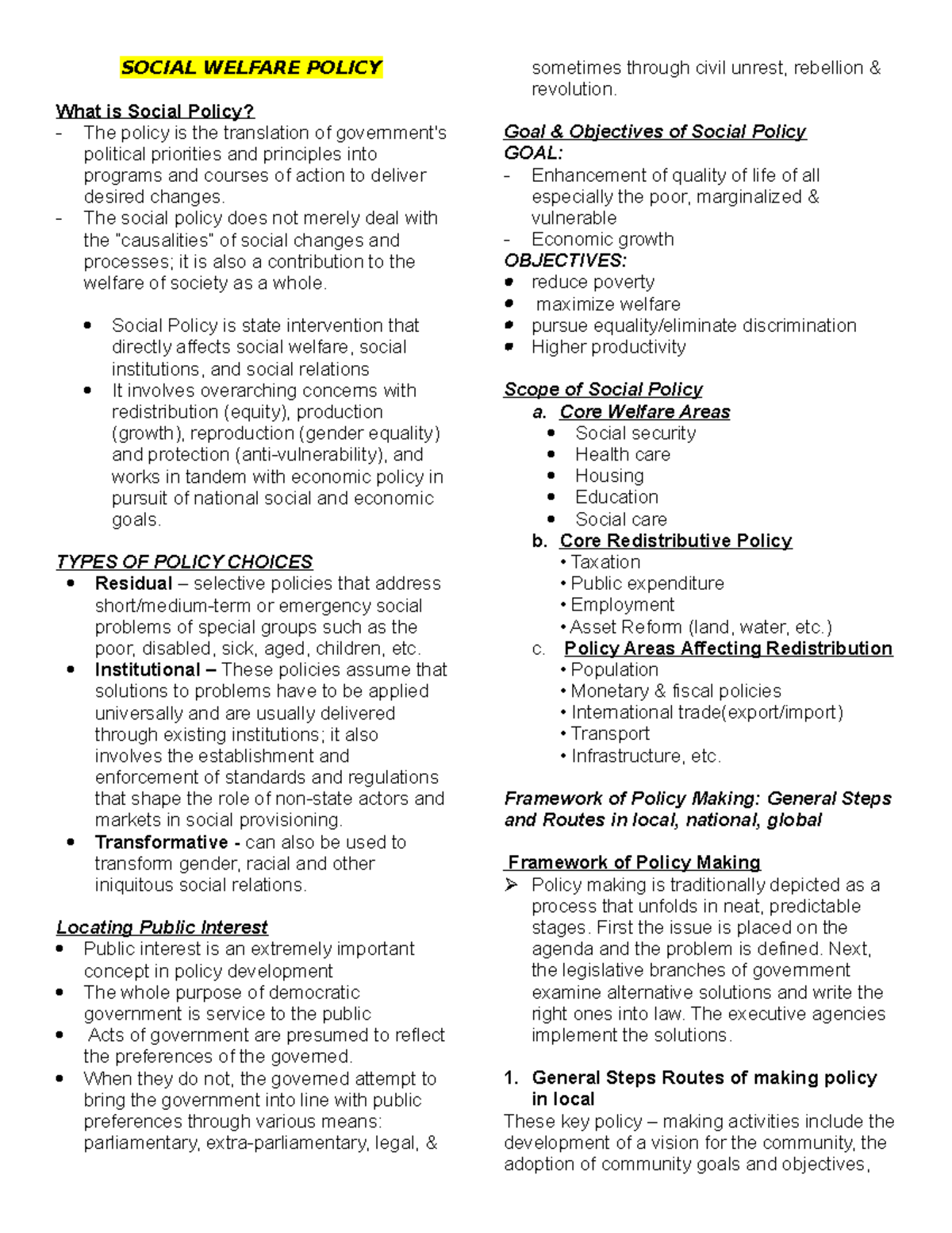 Swpps (Socwrk 22O1) - Social Welfare Policy Prelims Revision - Studocu