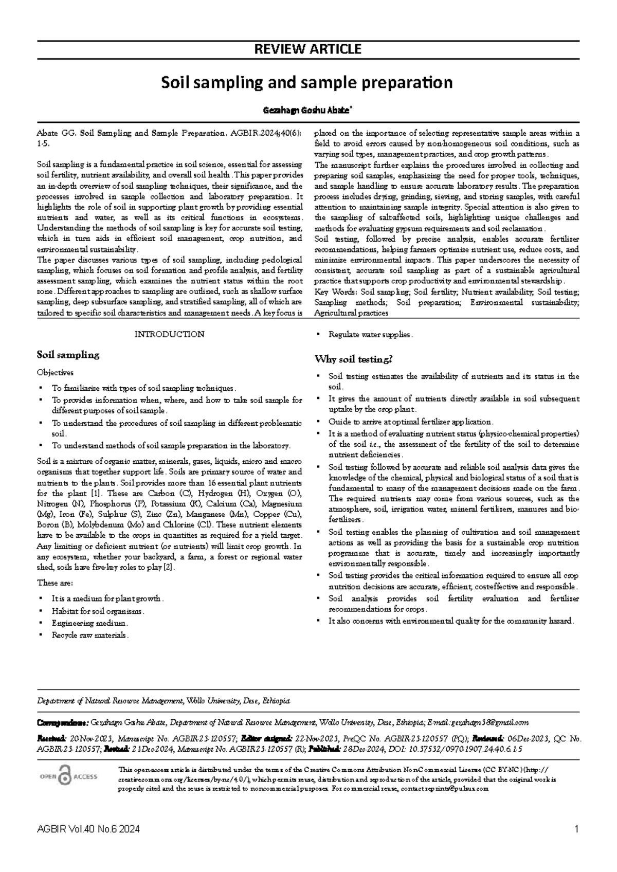 Soil Sampling Techniques and Preparation Methods (AGBIR Vol.40 No.6 ...