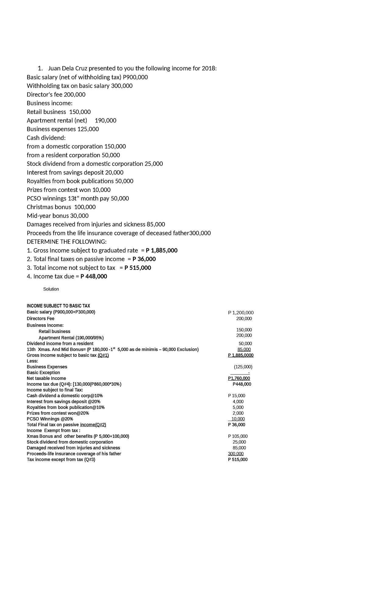 Income Inclusion and Exclusion Analysis for 2018 Taxation - Studocu