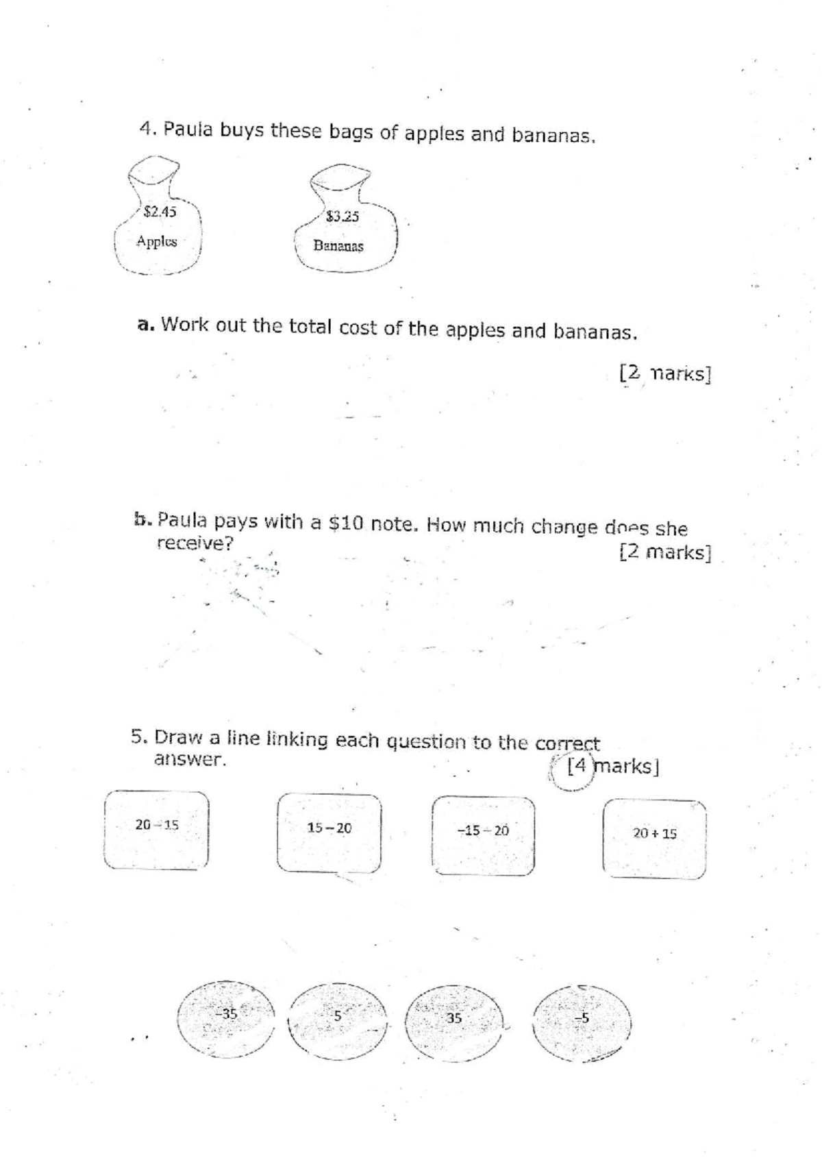 Math Problem Set: Cost Calculation & Change for Apples and Bananas ...