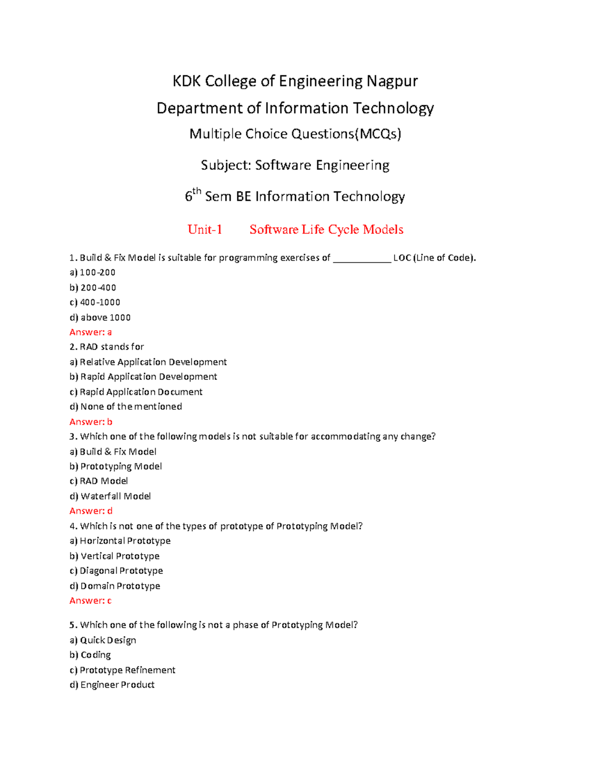 SE 6th Sem BE IT MCQ Notes: Software Engineering Concepts and Models ...