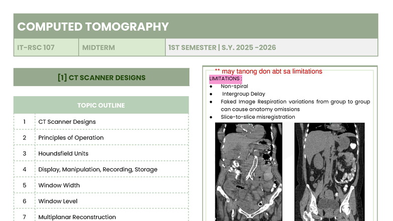 CT 107 MIDTERM REVIEW: CT SCANNER DESIGNS & OPERATION PRINCIPLES - Studocu