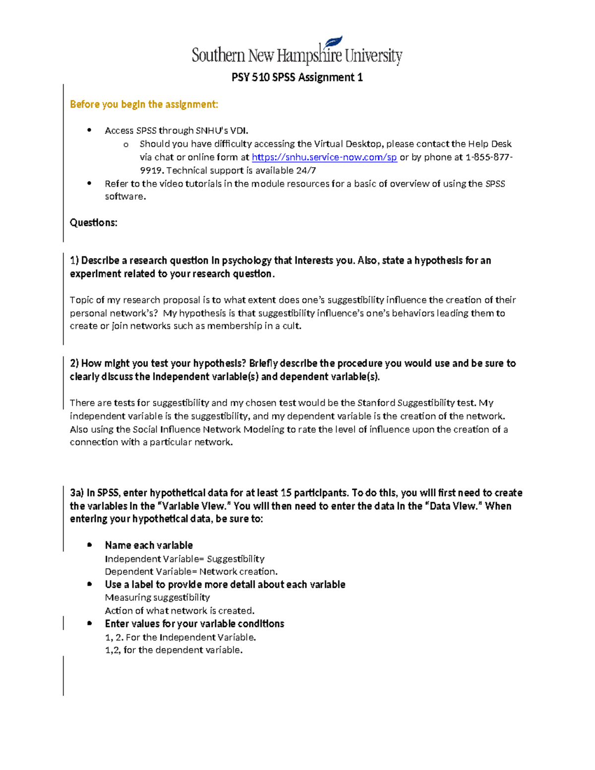 PSY 510 SPSS Assignment 1: Exploring Suggestibility in Networks - Studocu