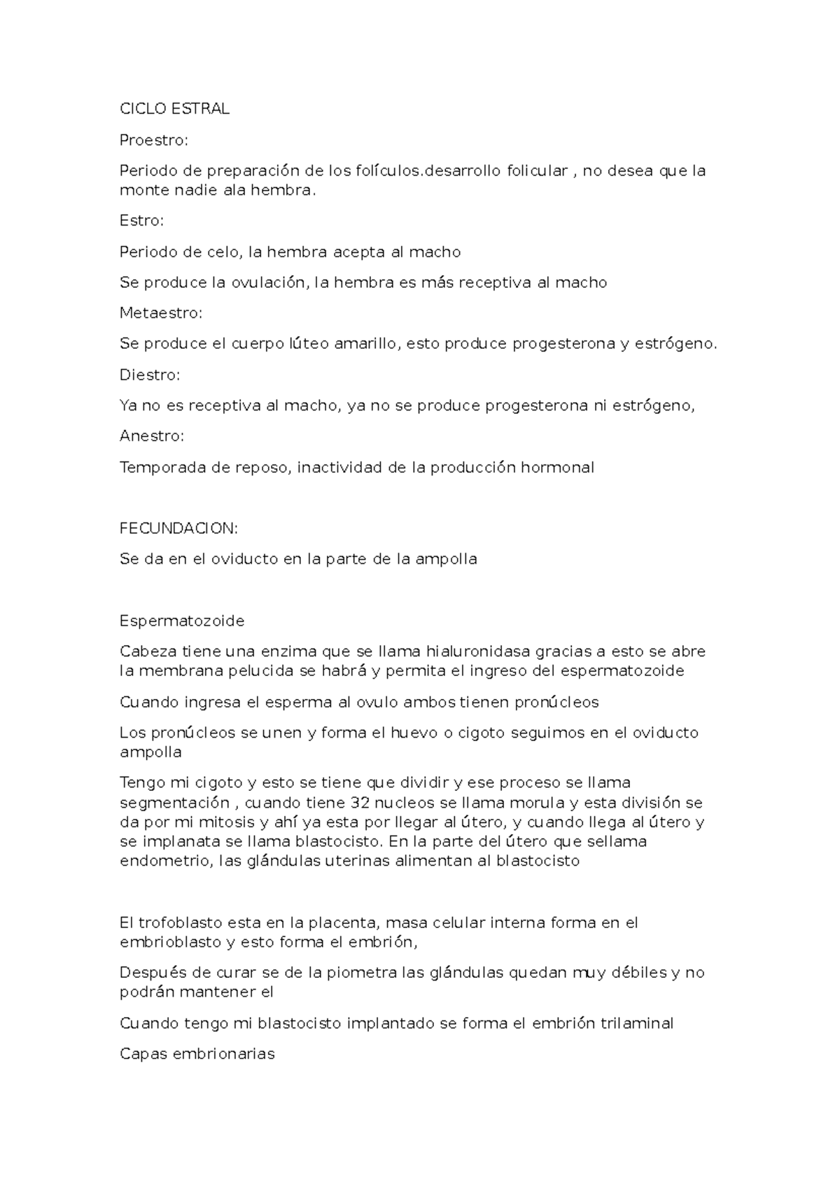 CICLO ESTRAL: Proestro, Estro y Fecundación en Veterinaria - Studocu