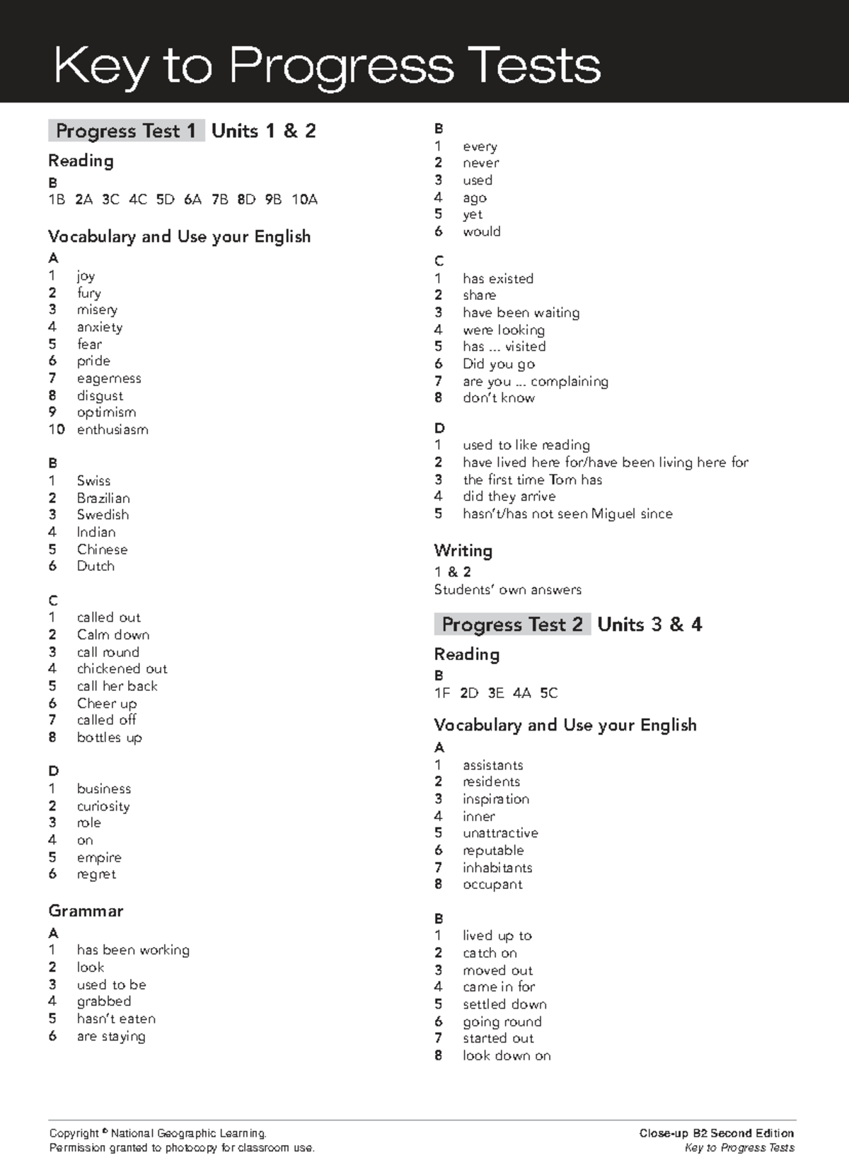 B2 Progress Tests Key: Units 1-12 Answers and Explanations - Studocu