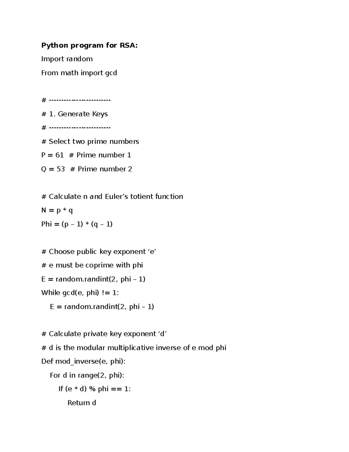 CASS 4-a) RSA Program: Key Generation, Encryption & Decryption - Studocu