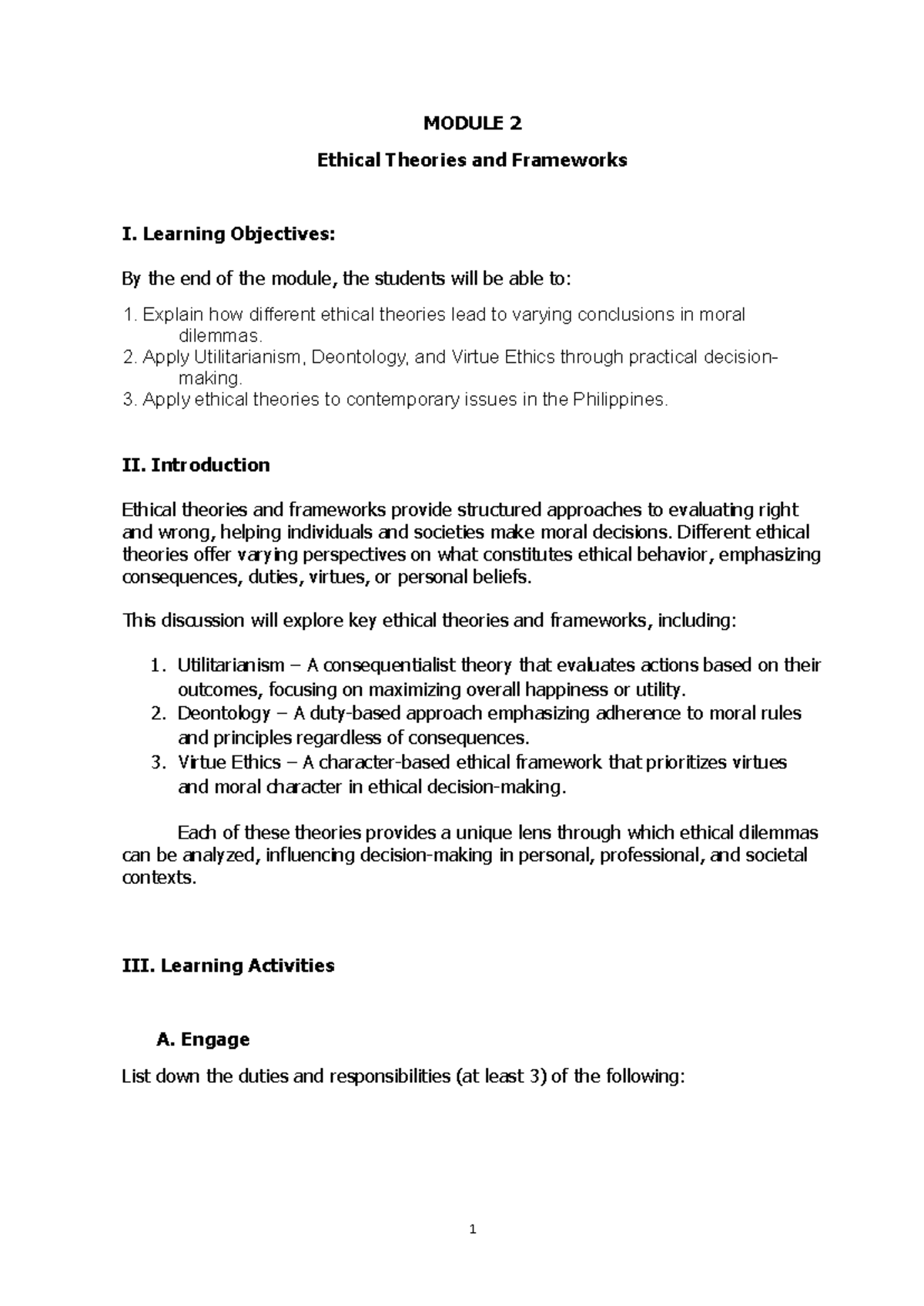 GECETH-Module 2: Ethical Theories and Frameworks Overview - Studocu