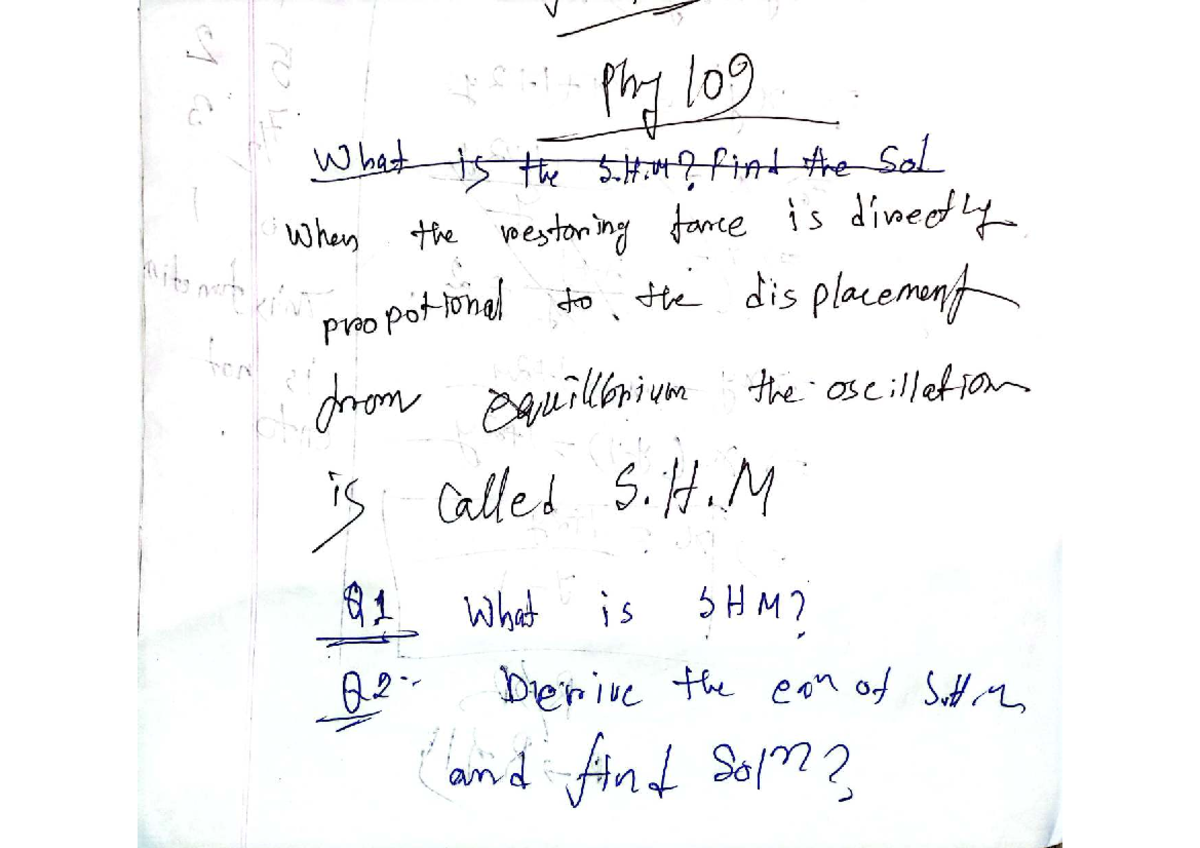 Phy 109 Lecture Notes: Understanding Simple Harmonic Motion (S.H.M ...