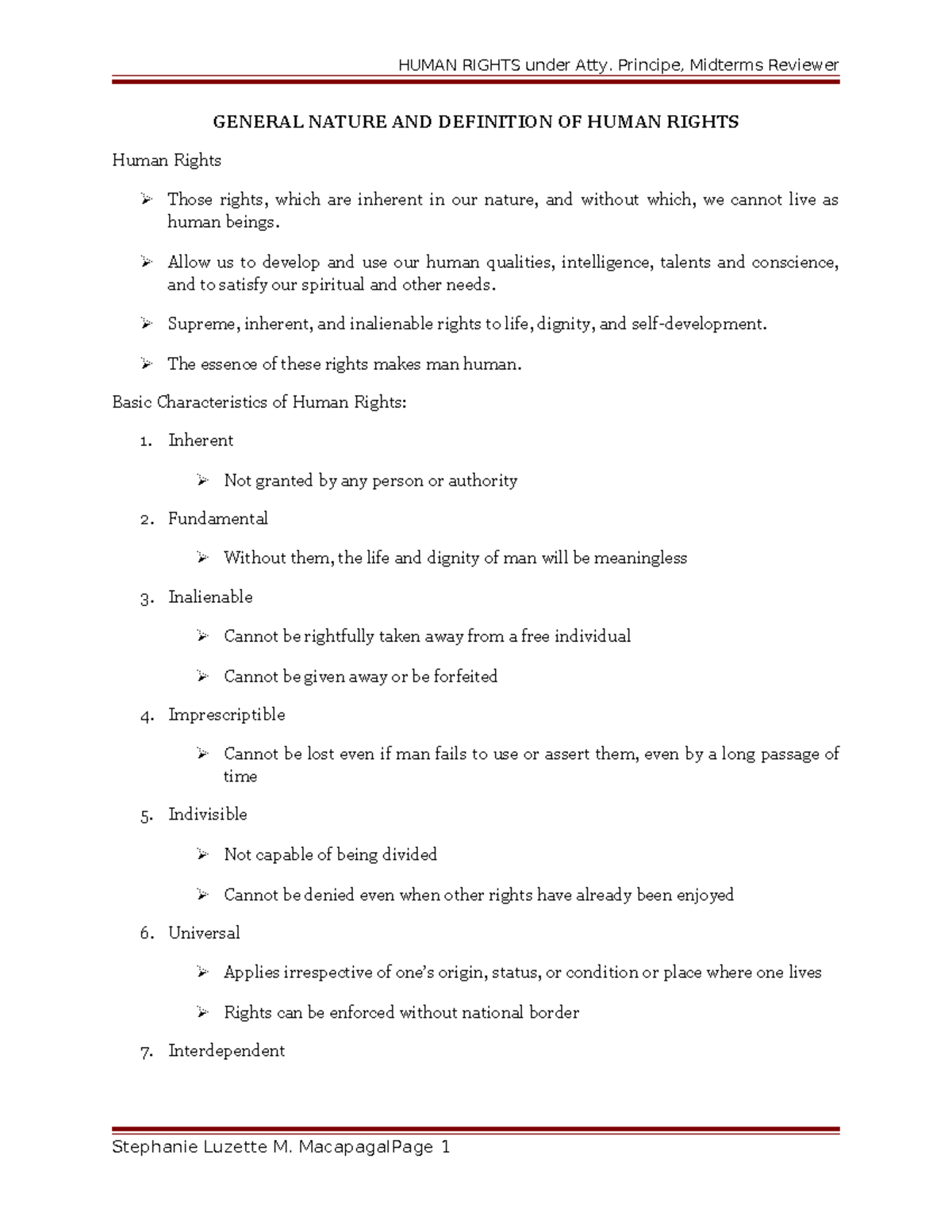 Human Rights Law Reviewer: Key Concepts and Classifications - Studocu