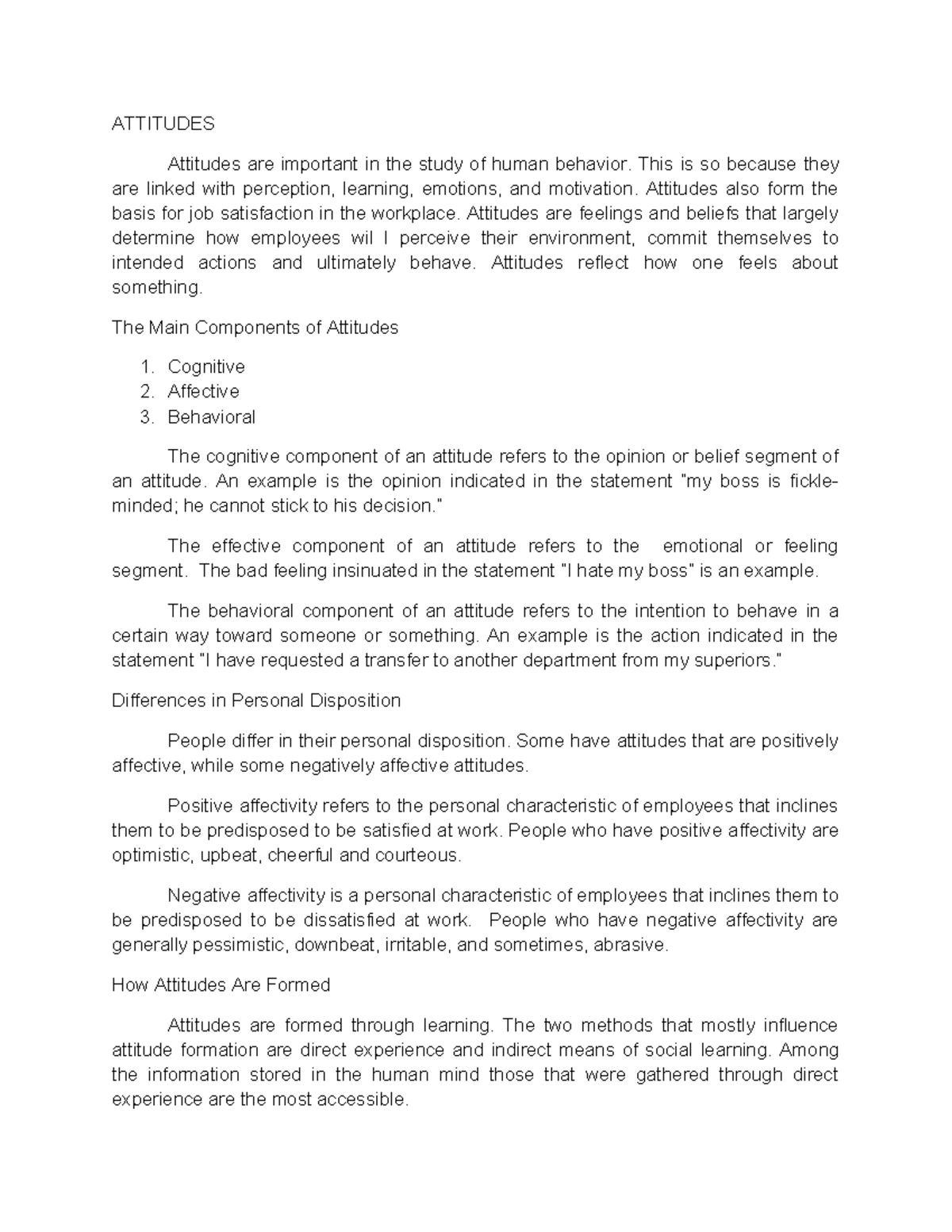 Chapter 4 - Human Behavior in Organizations: Understanding Attitudes ...