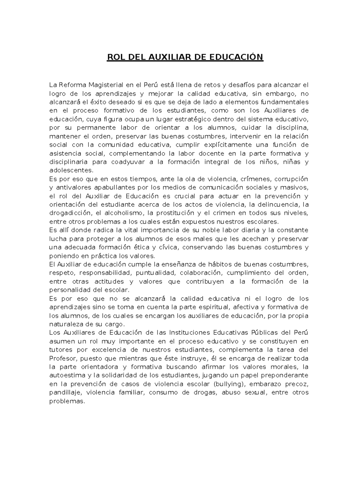 ROL Y PERFIL DEL AUXILIAR DE EDUCACIÓN: Claves para la Calidad ...