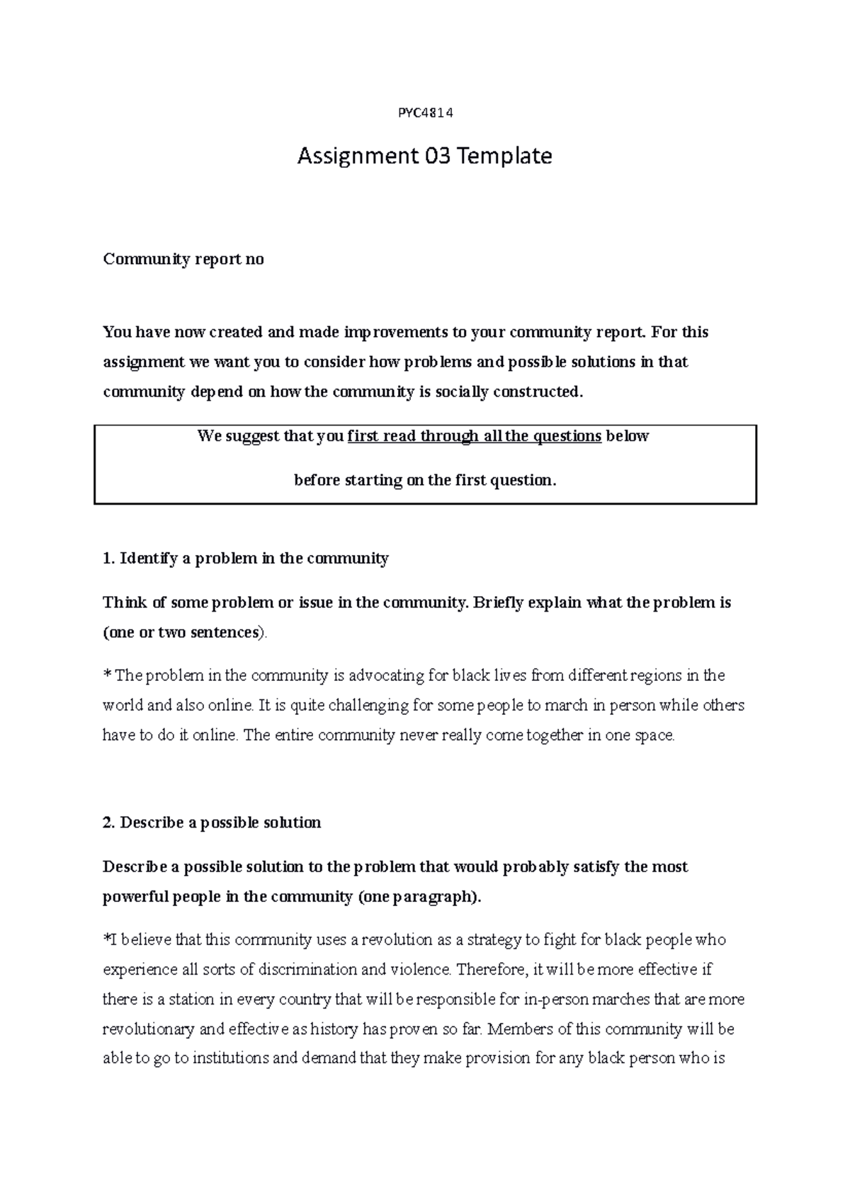 PYC4814 Assignment 3 Final Community Report Analysis - Studocu