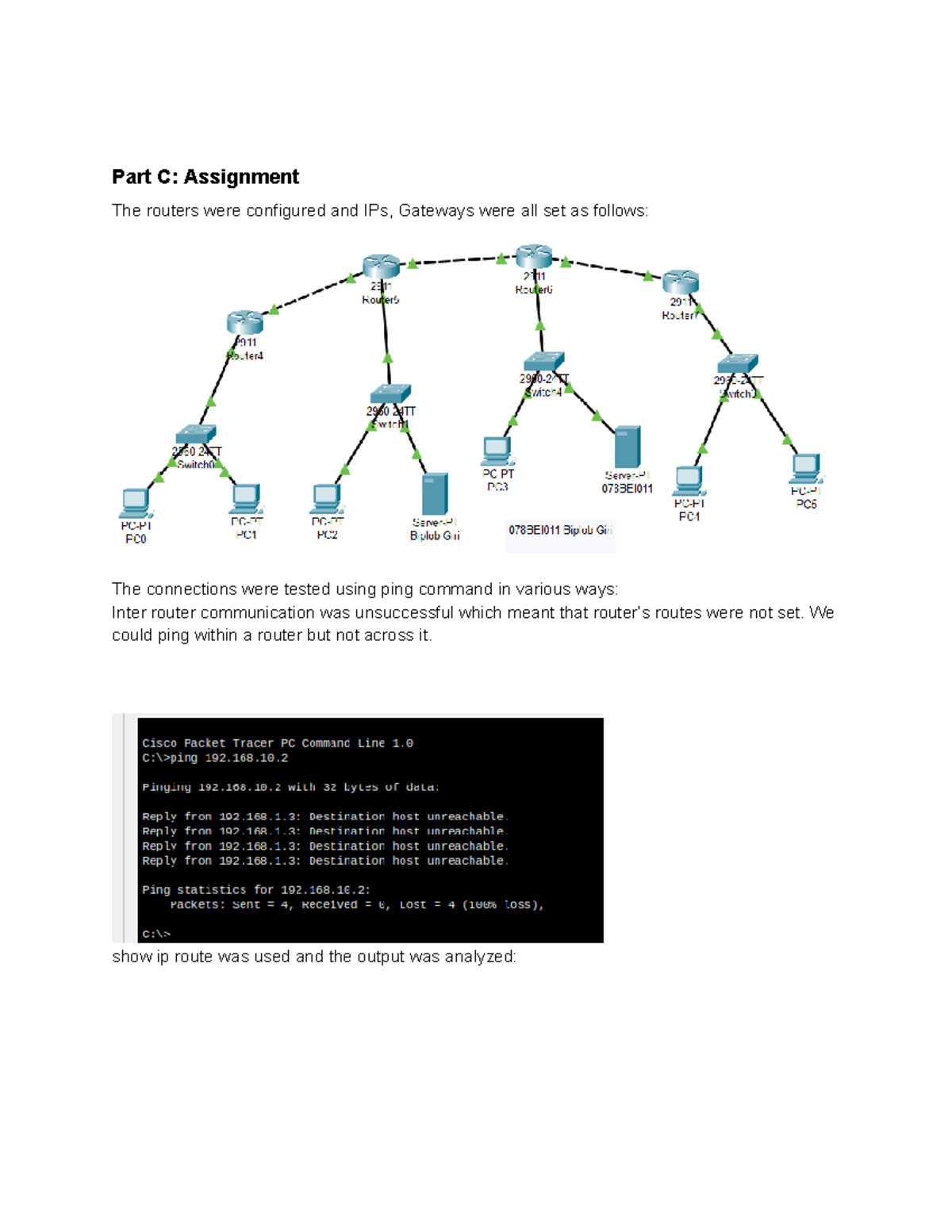 Network Lab 6: Router Configuration and Connectivity Testing - Studocu