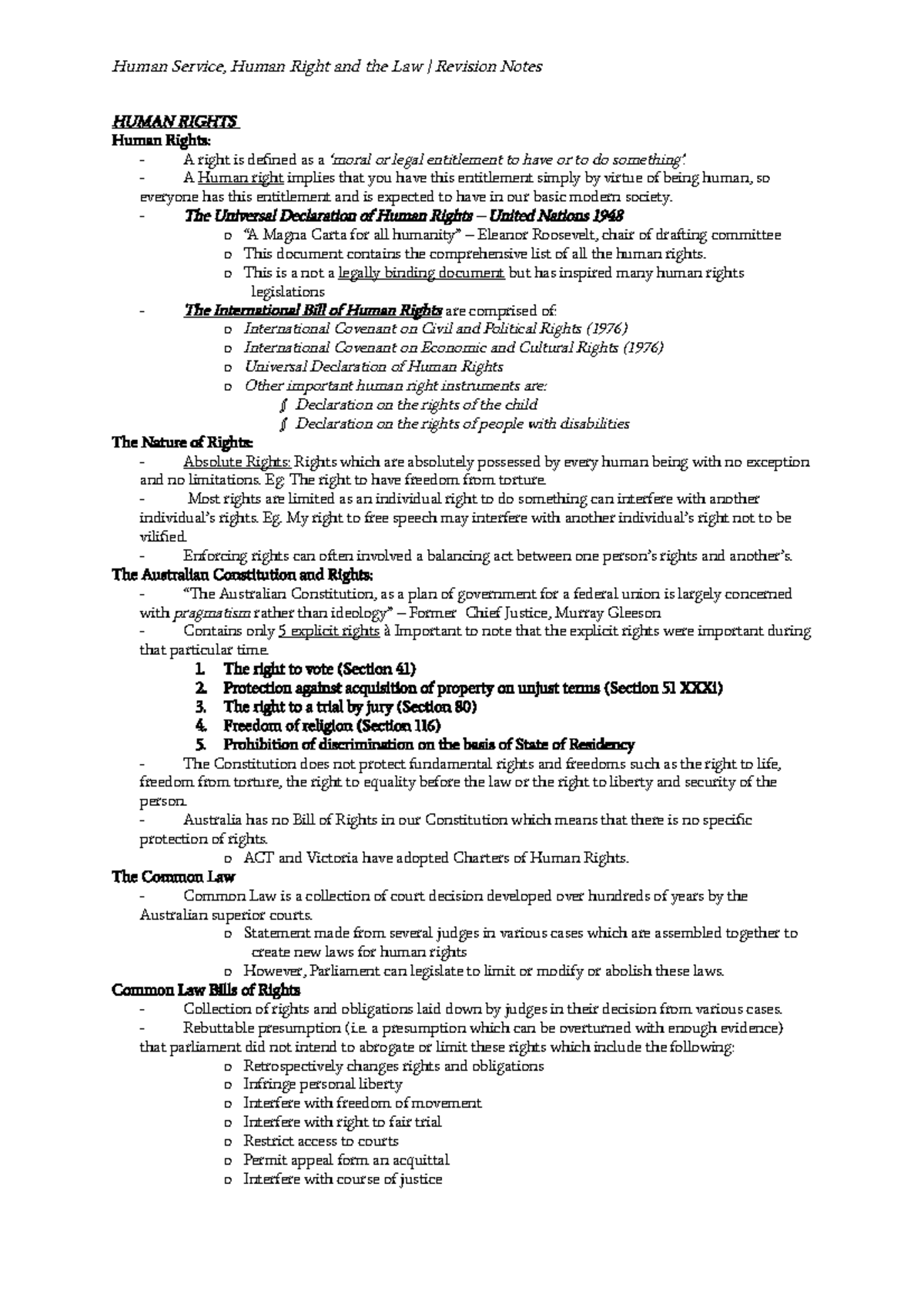 HUSL 101: Revision Notes on Human Rights, Legal Systems, and Ethics ...