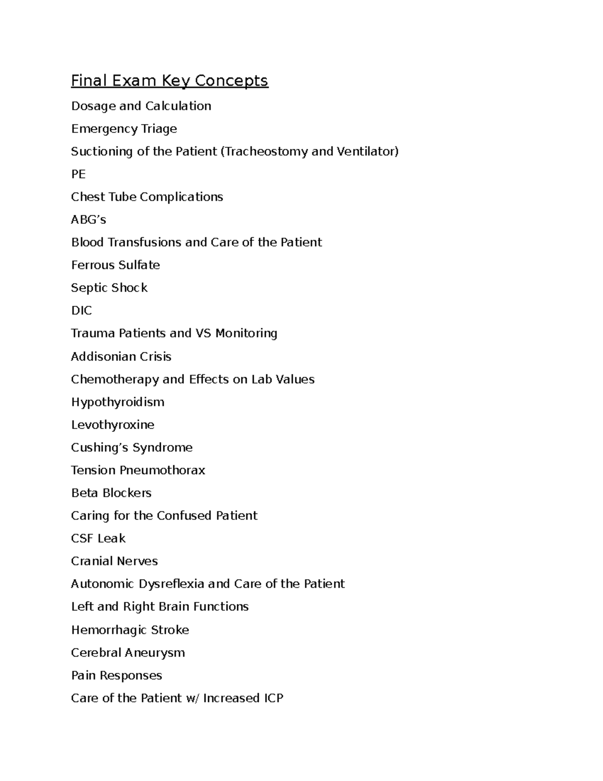 NUR 258 Final Exam Key Concepts and Important Topics Summary - Studocu
