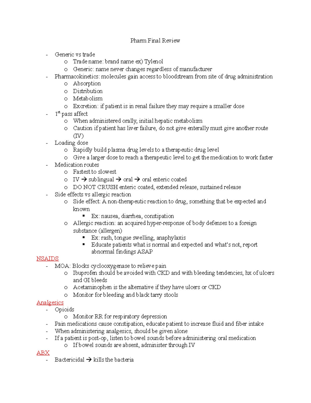 Pharm Final Exam Study Guide: Key Concepts & Medications - Studocu
