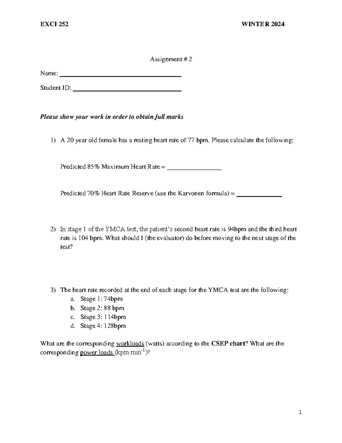 EXCI 252 WINTER 2024 Lab Assignment 2: Heart Rate Calculations - Studocu