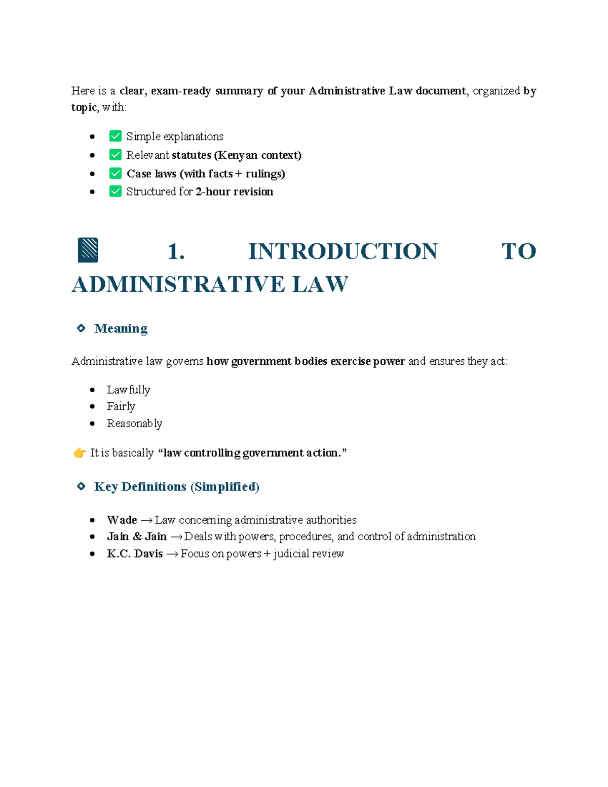 Administrative Law Overview: Key Concepts & Kenyan Context (LAW 101 ...