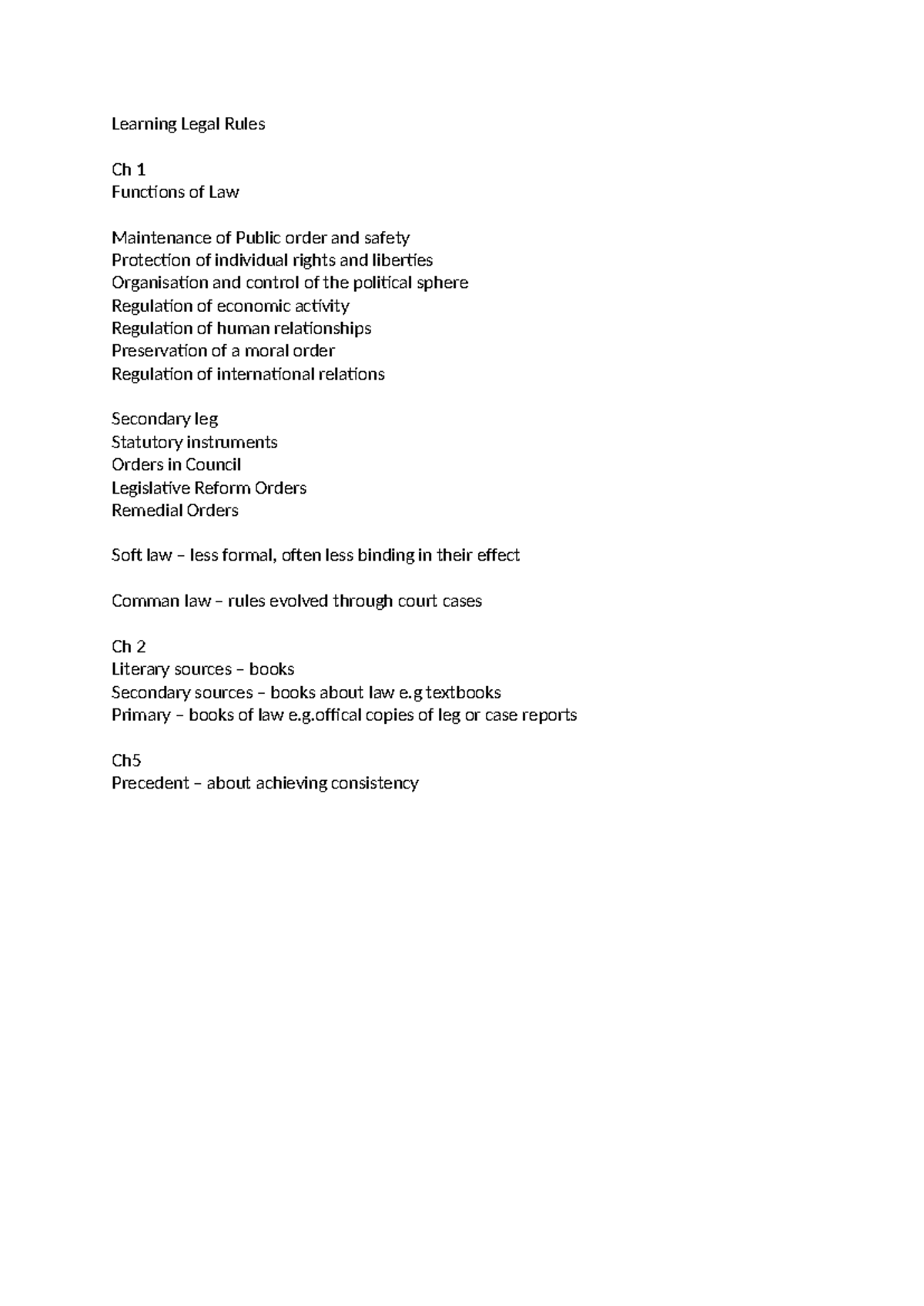 Learning Legal Rules notes - Learning Legal Rules Ch 1 Functions of Law ...