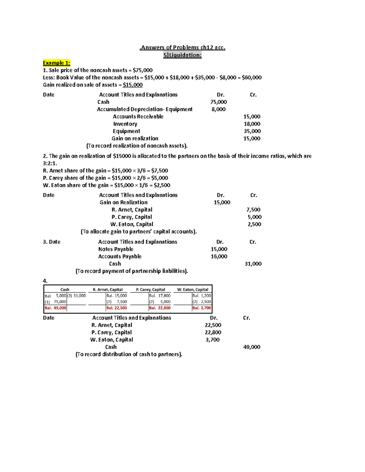 .Answers of Problems ch12 acc (Liquidation) - .Answers of Problems ch12 ...