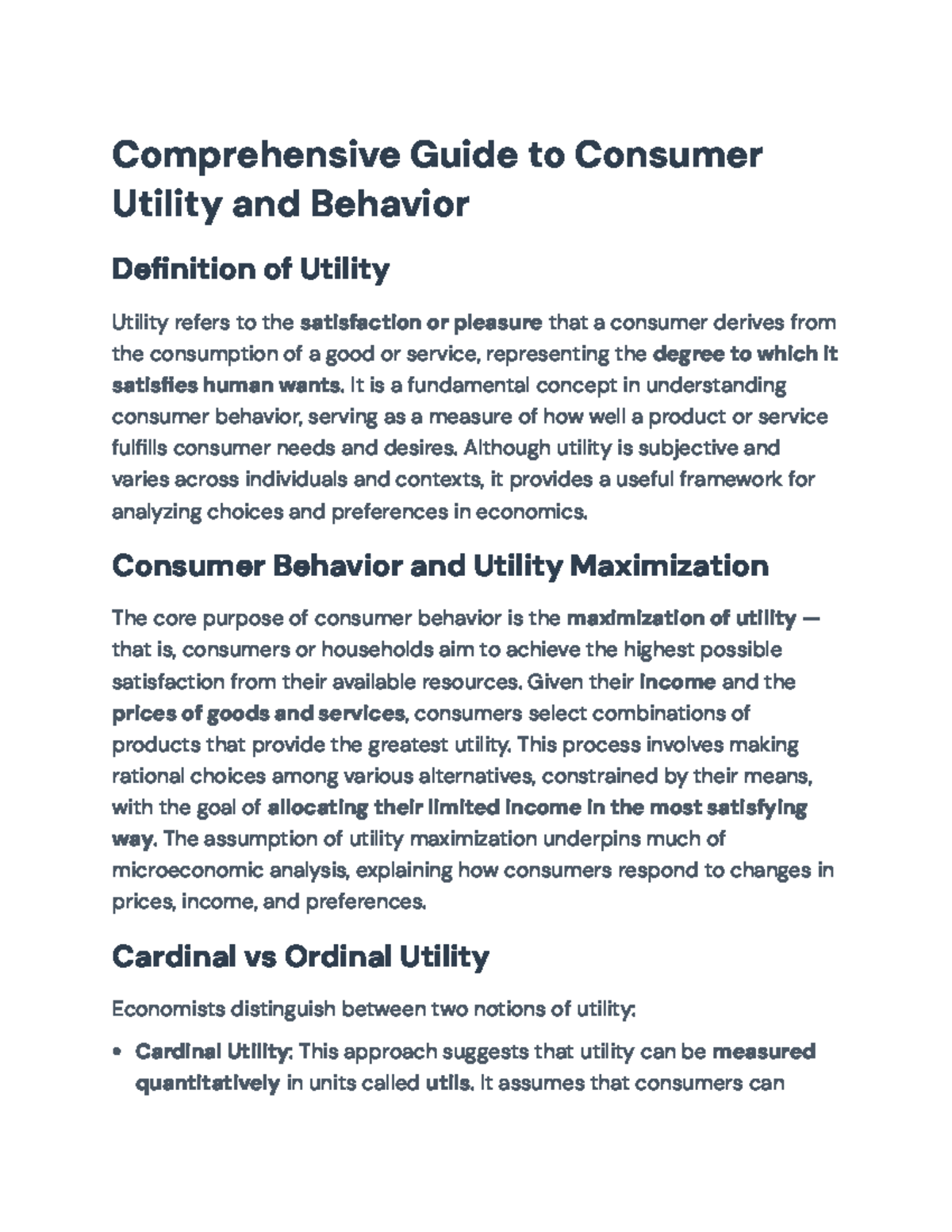 Comprehensive Guide to Consumer Utility & Behavior Analysis (ECO 101 ...